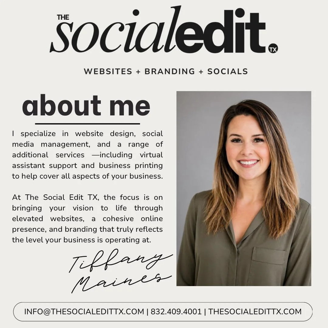 Outgrowing your brand, need a new website, or struggling to keep up with social media? ✨

The Social Edit TX would love to support your business.

From websites and branding to social media and business support &mdash; I help bring everything togethe