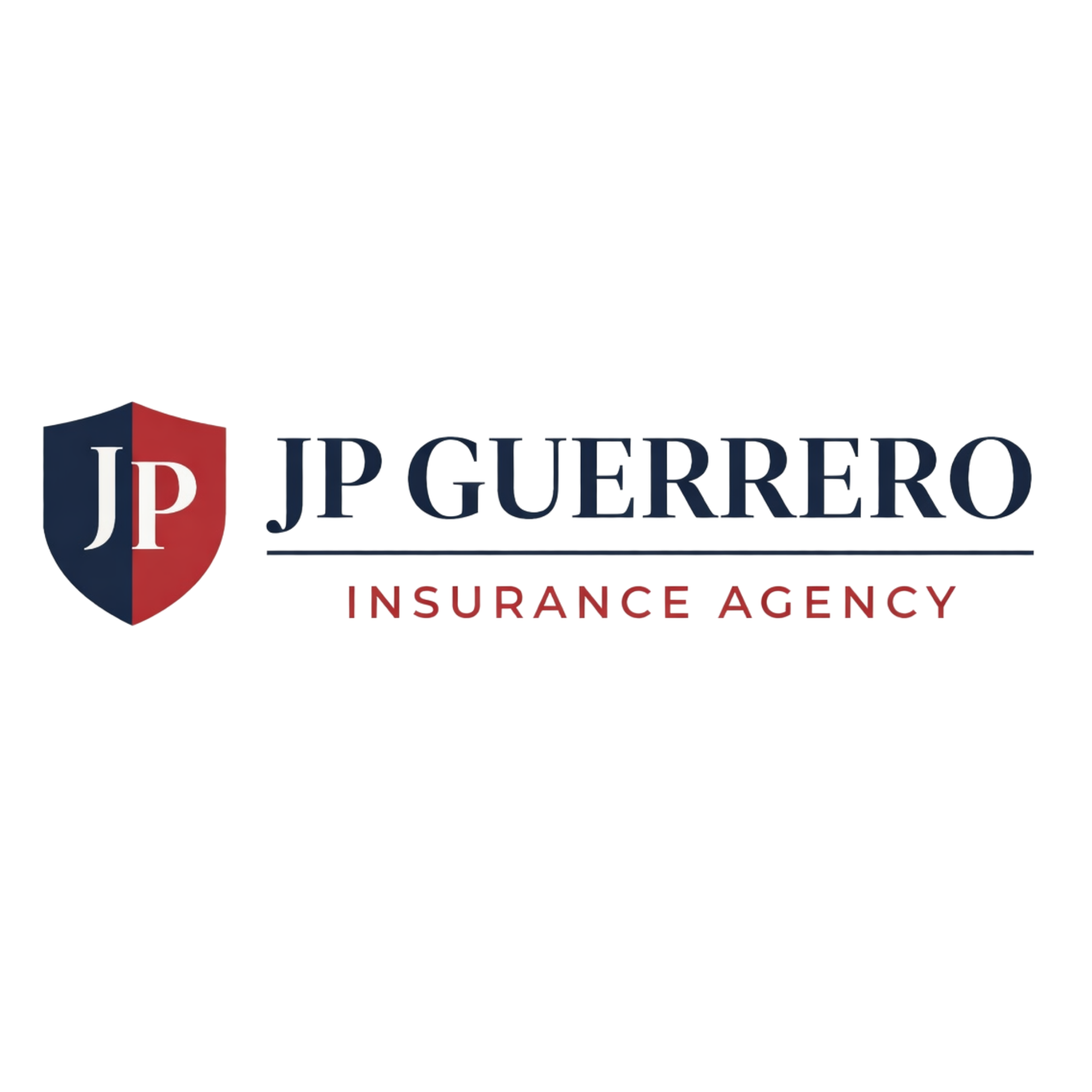 Logo for JP Guerrero Insurance Agency with a shield emblem featuring the letters JP, and the company name in bold capital letters.