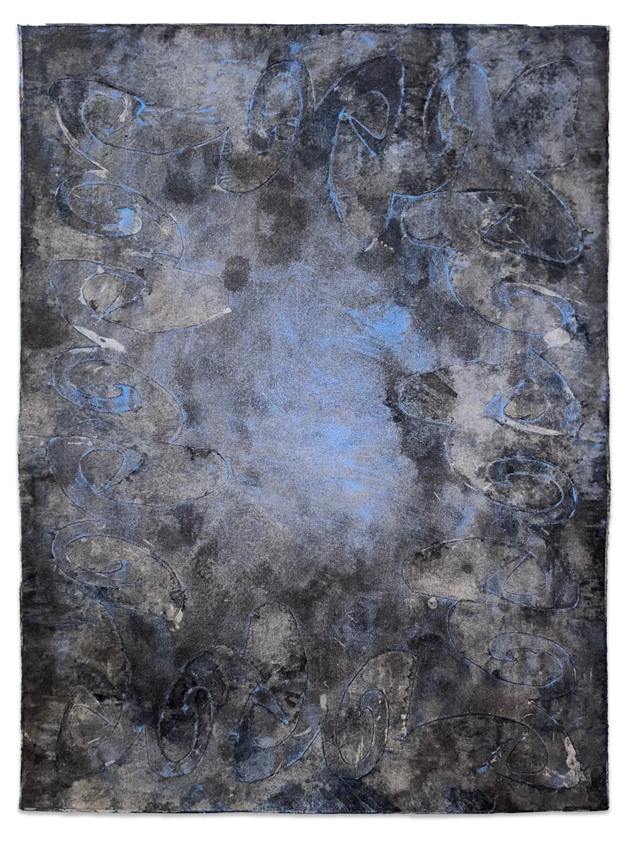 "Cast" ink, and collaged paper, 24" x 18", 2023