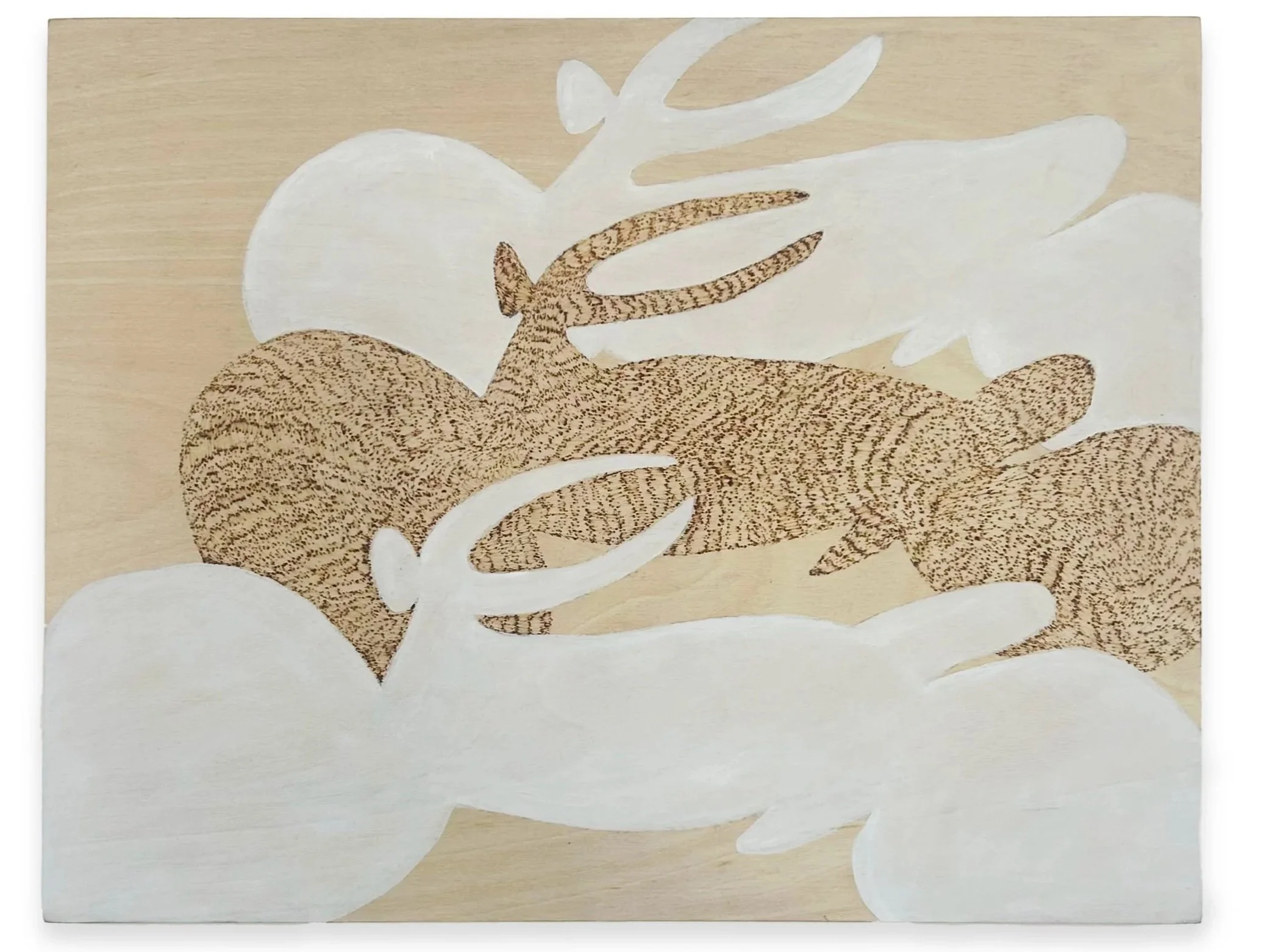 "I ride with you" pyrography and gouache on wood panel, 11" x 14", 2024