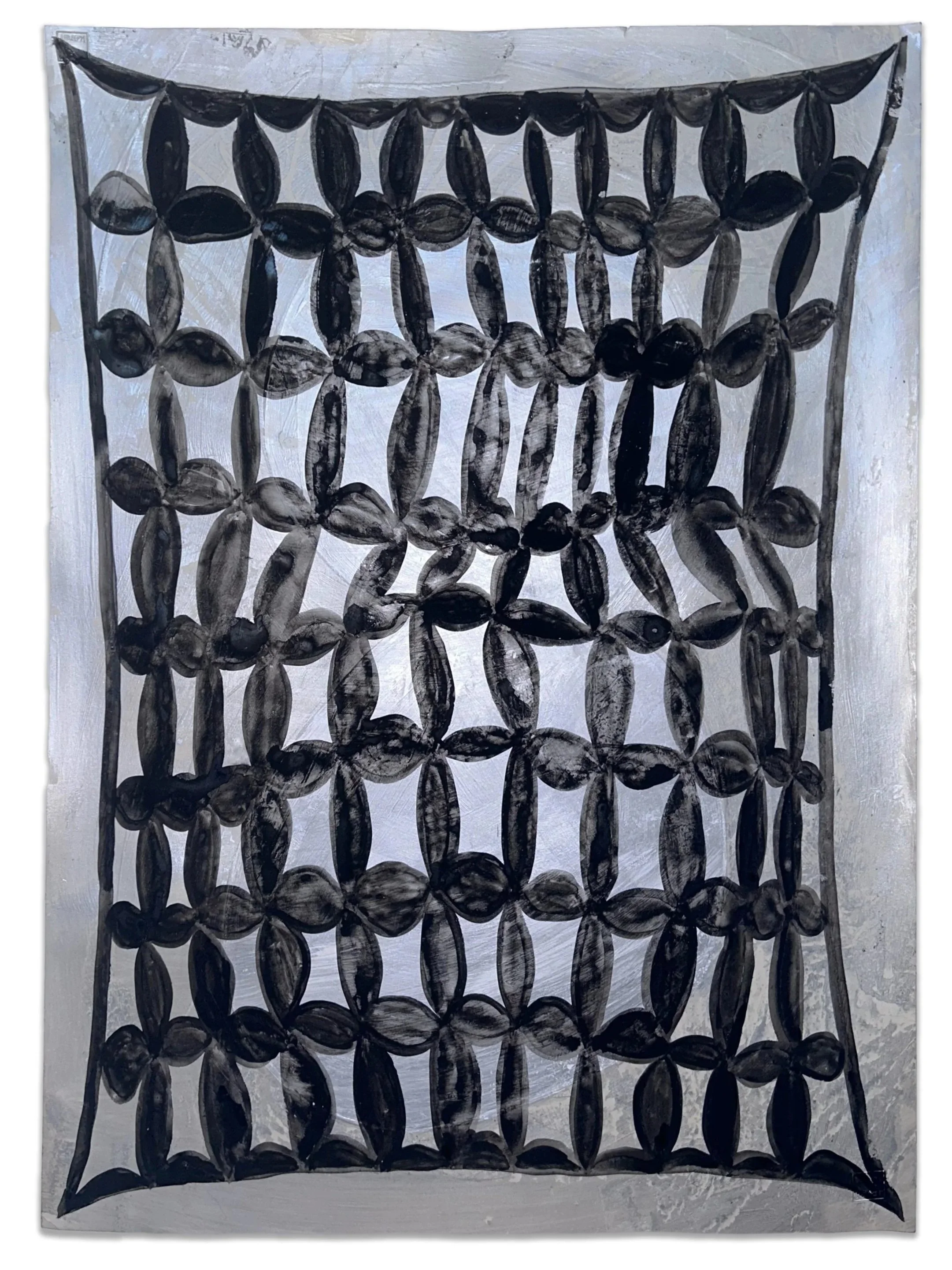 Untitled, ink, acrylic paint, and gel medium on paper, 26" x 18 1/2", 2024