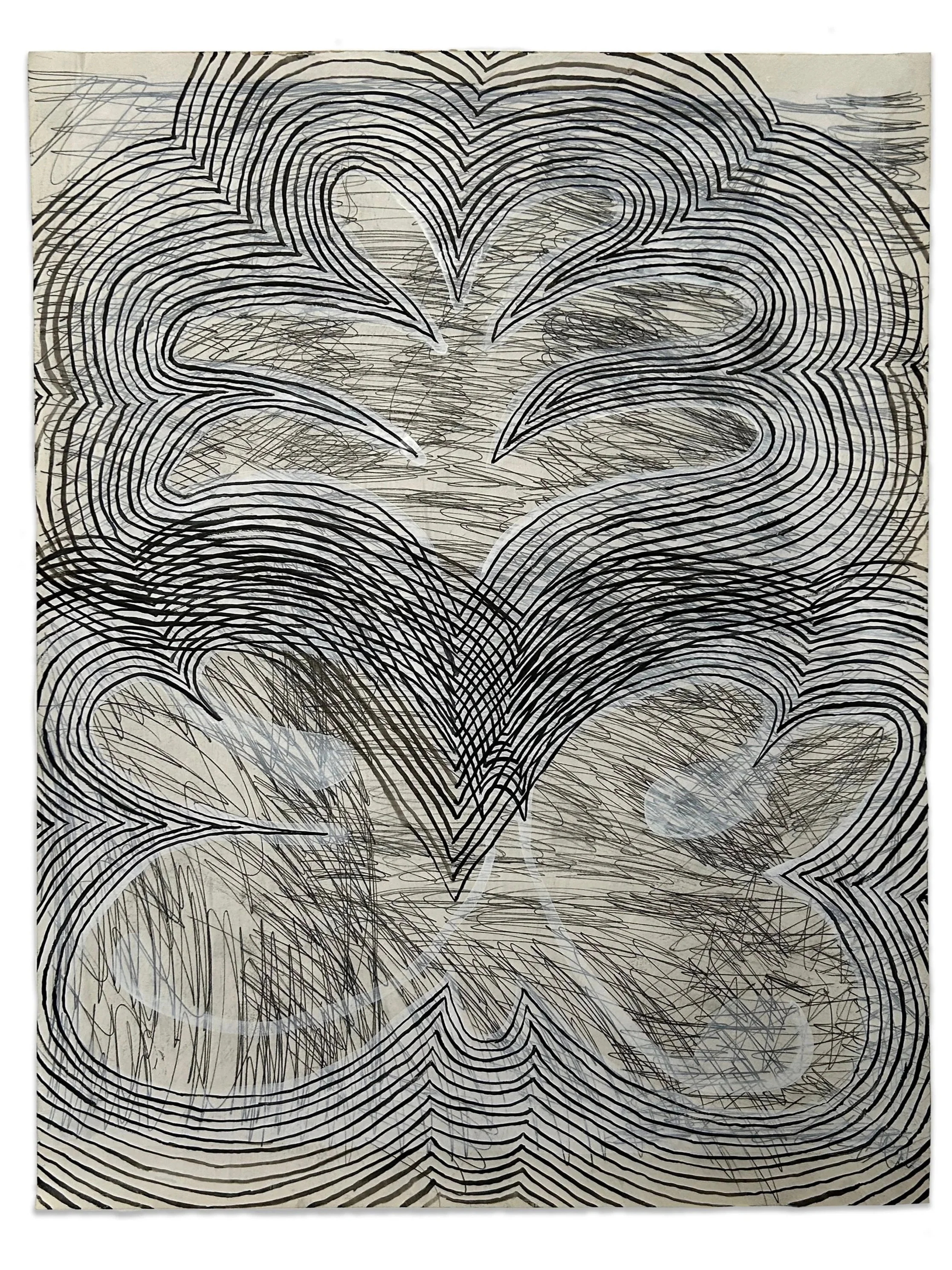 "Eclipse" carbon, gouache, ink and matte medium on paper, 24" x 18", 2024