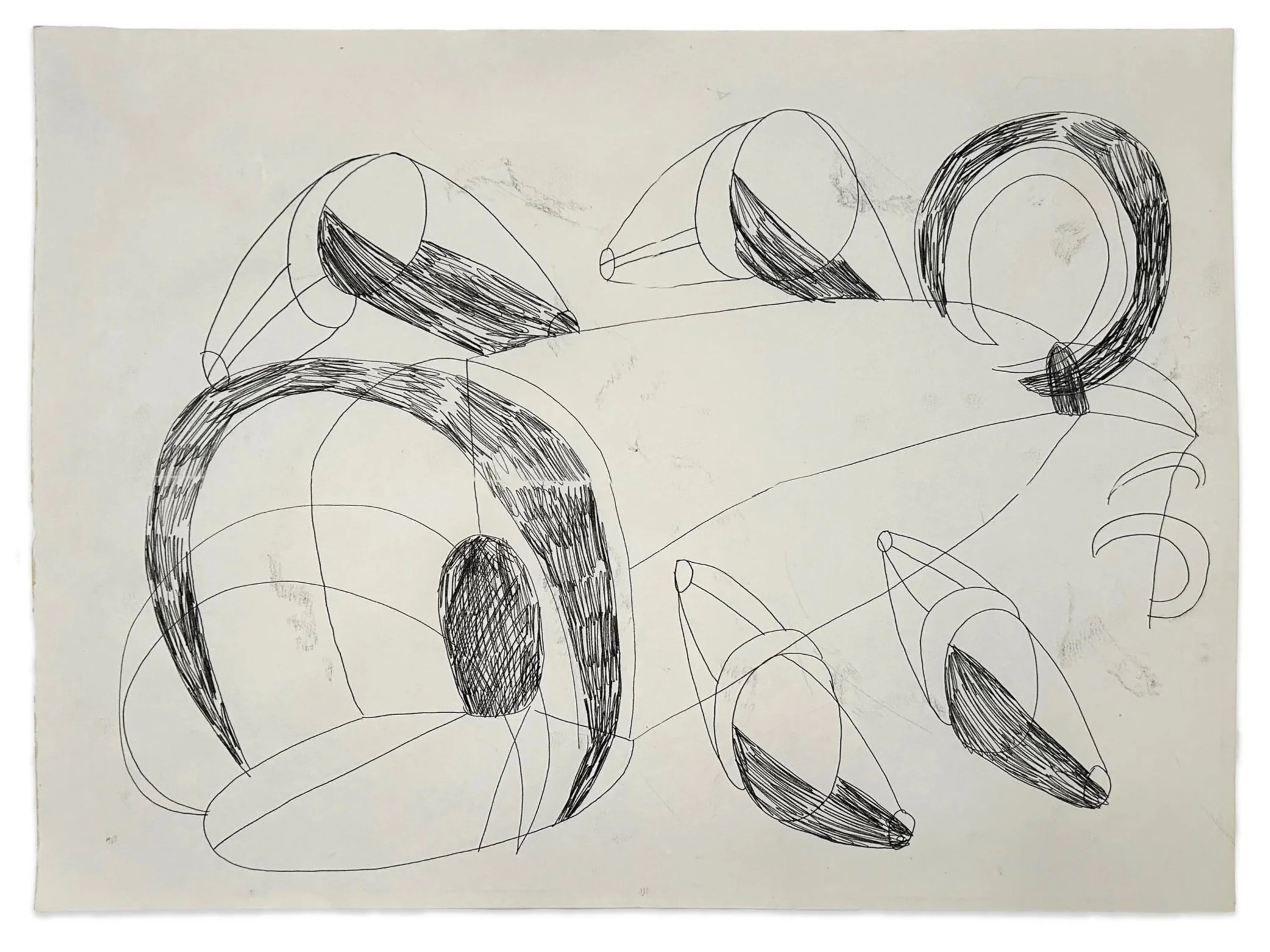 "Extrusion Sketch" carbon on paper, 18" x 24", 2024