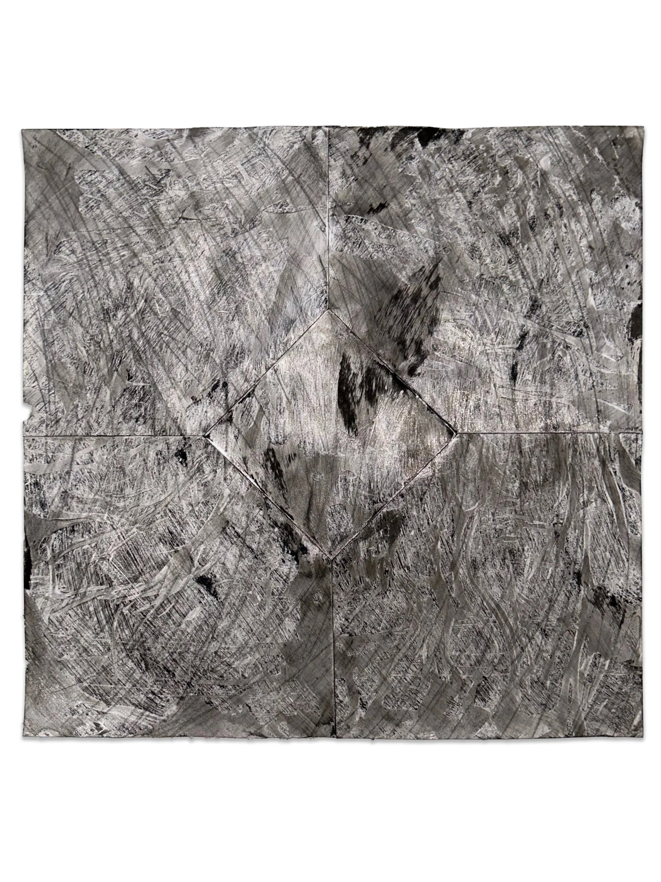 "Window" graphite, ink, gel medium, collaged paper, 17" x 17", 2024