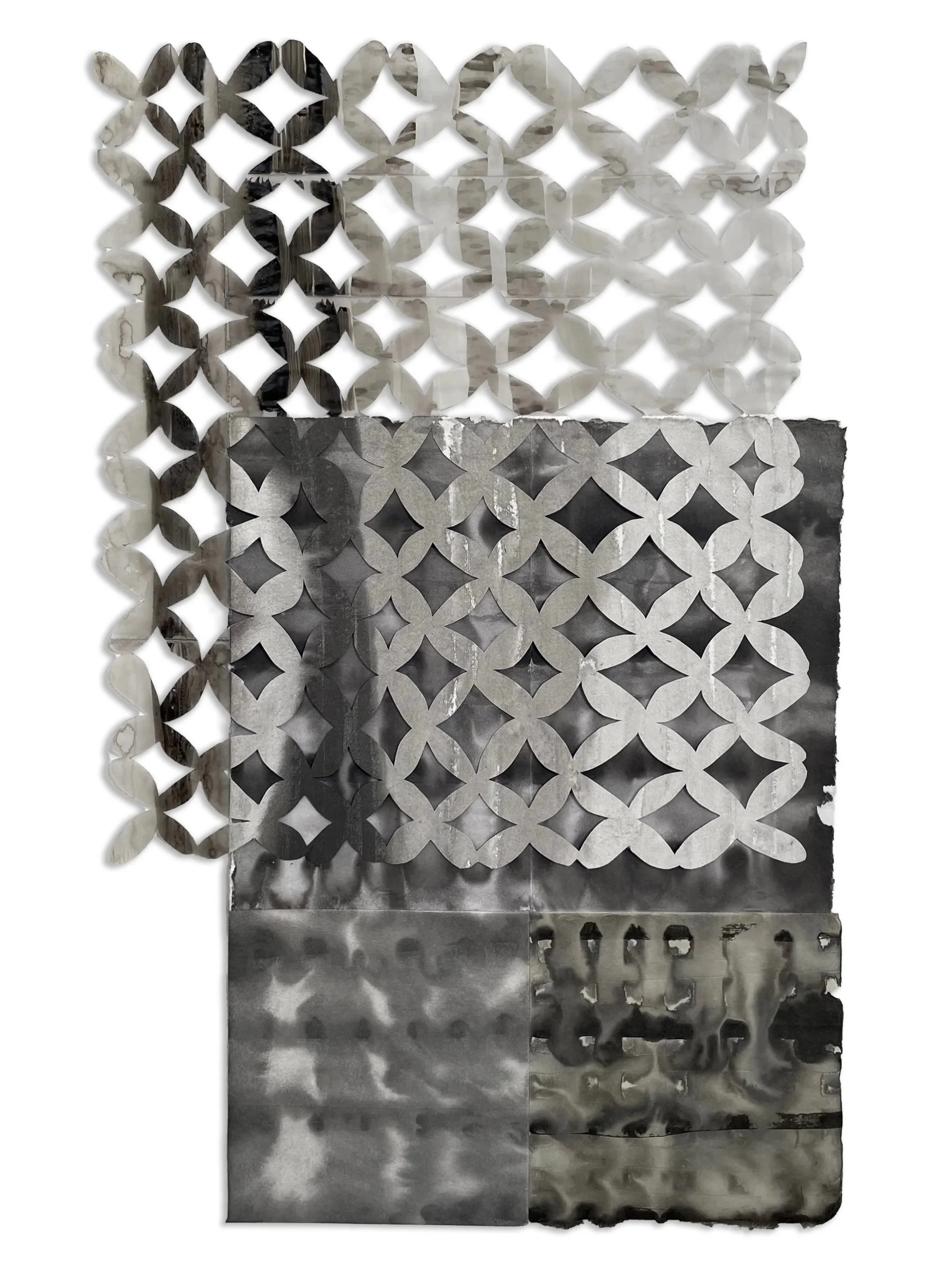 Untitled, ink machine sewn paper, and vellum, 13" x 21", 2021