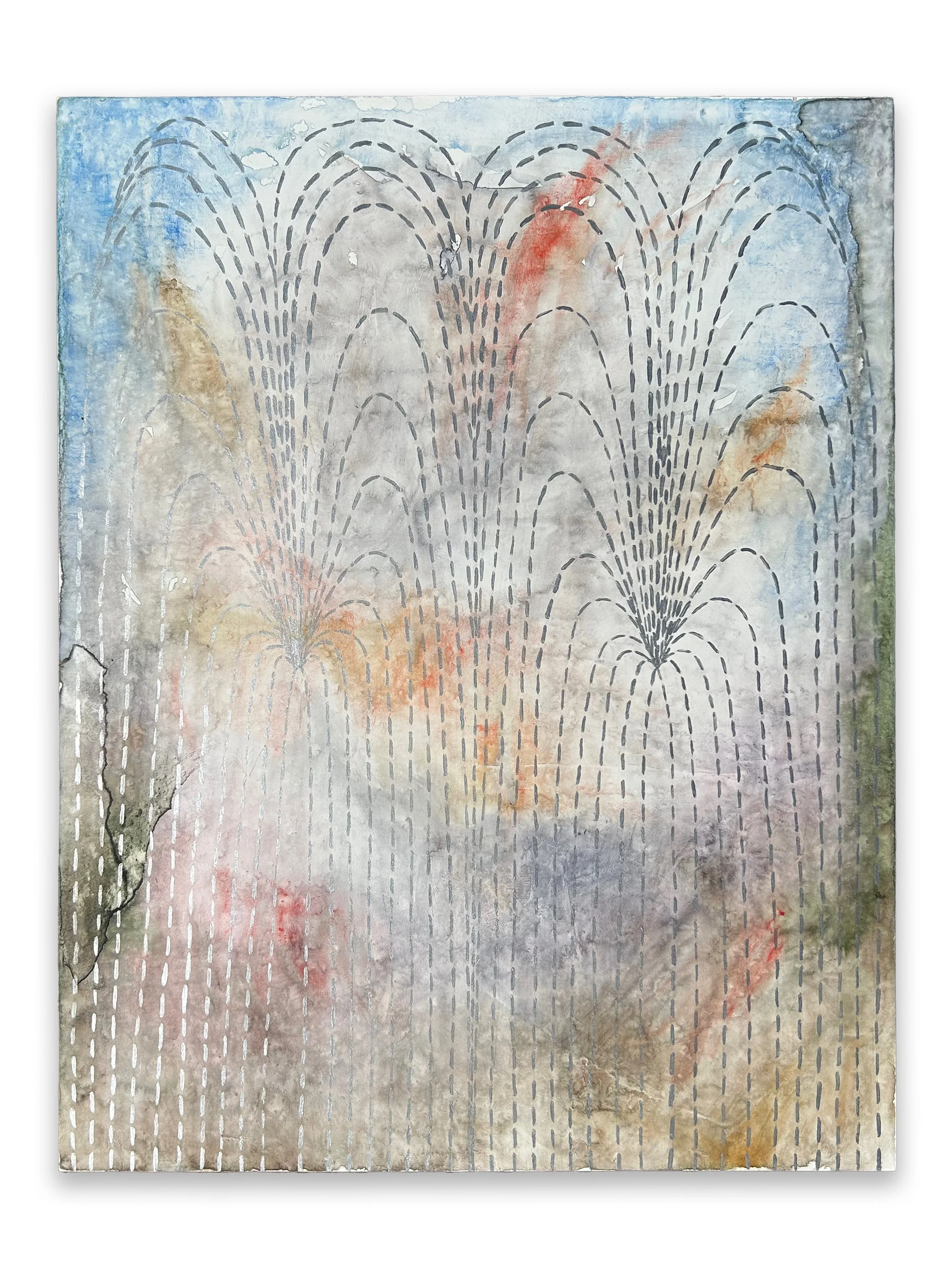 "Shooting Star #2" watercolor and acrylic ink on wood panel, 18" x 14", 2025