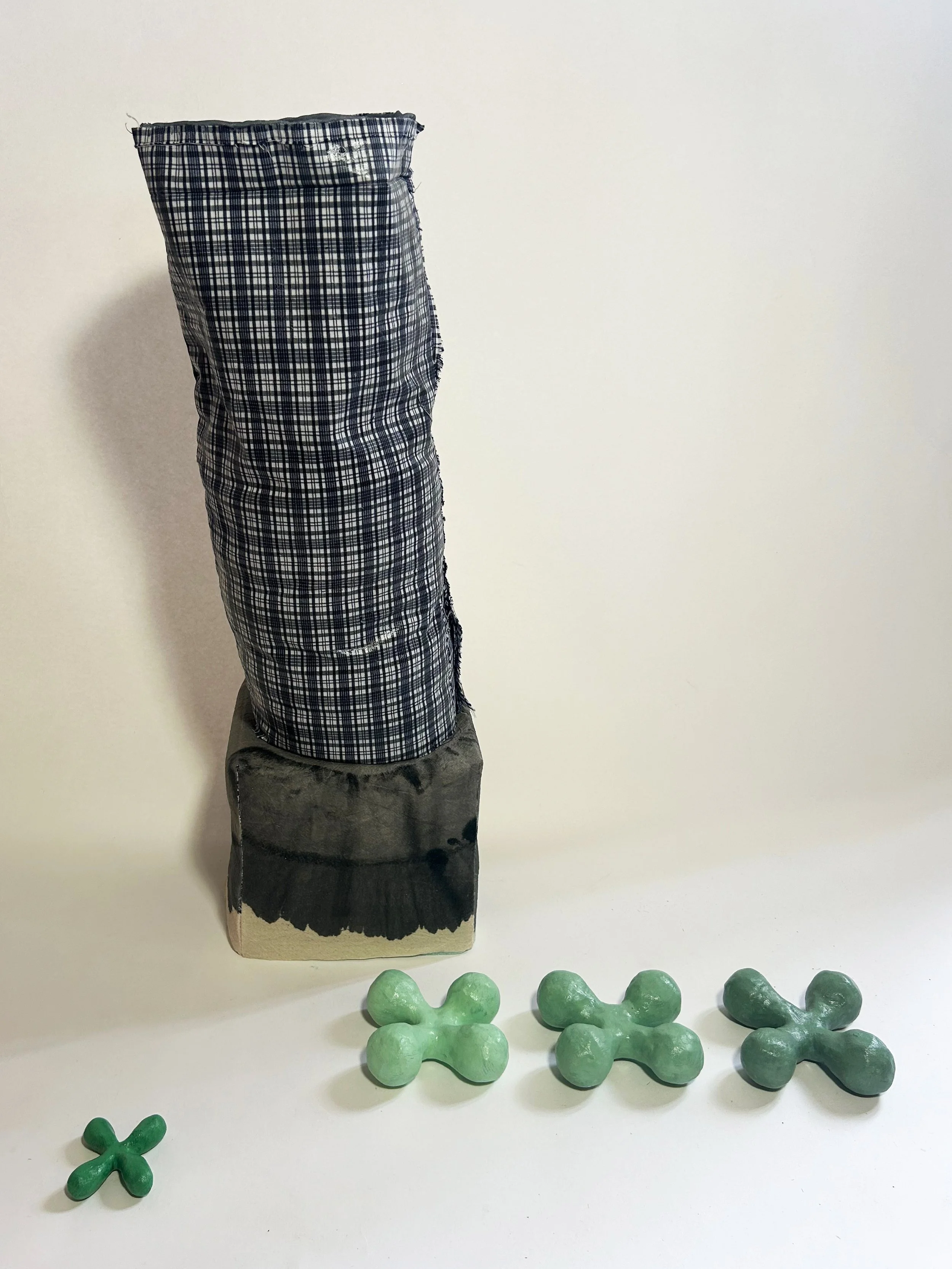 "Clover (1-4)" clay, foam, acrylic paint, gel medium, varying dimensions, 2024