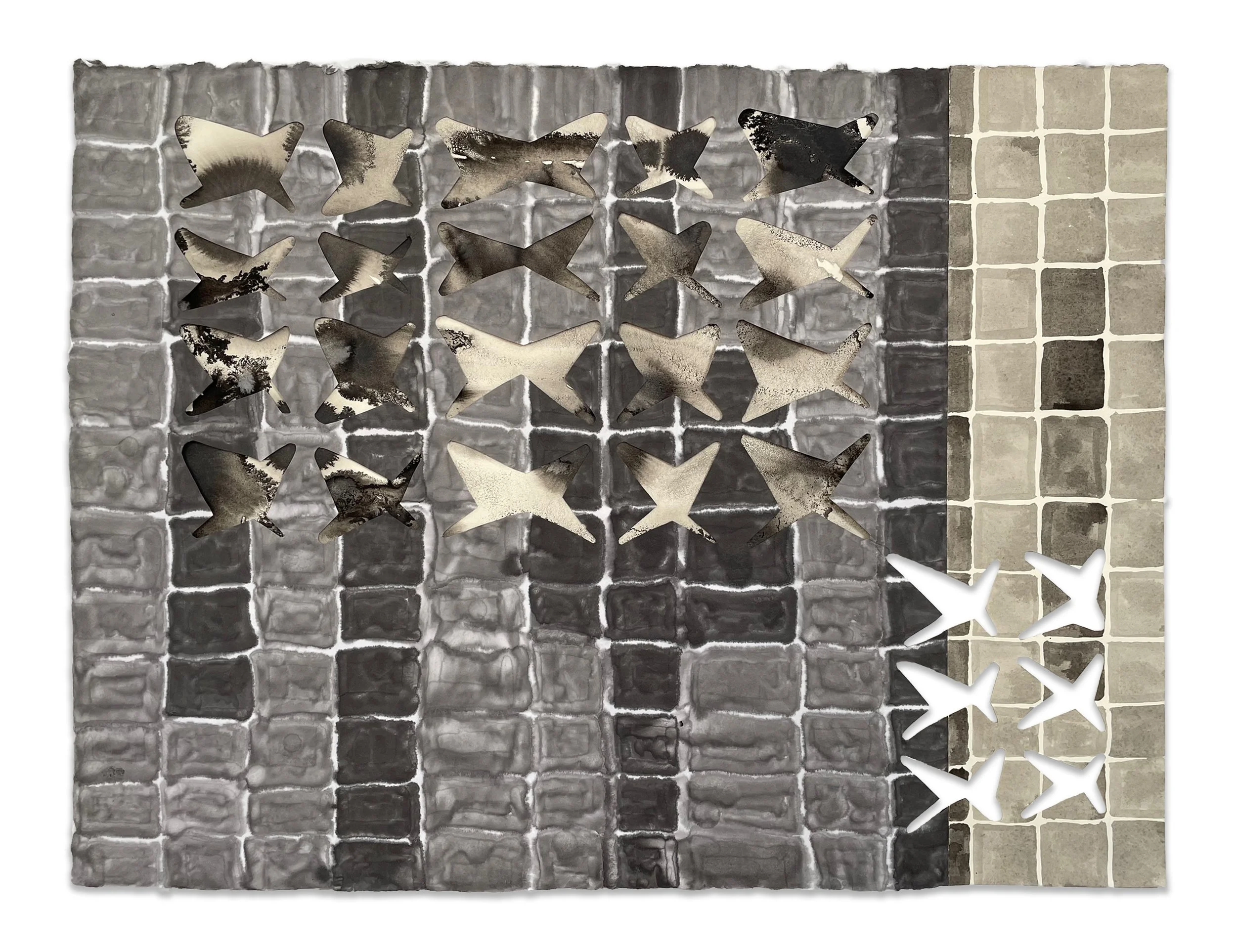 Untitled, ink and machine sewn paper, 26" x 20", 2021