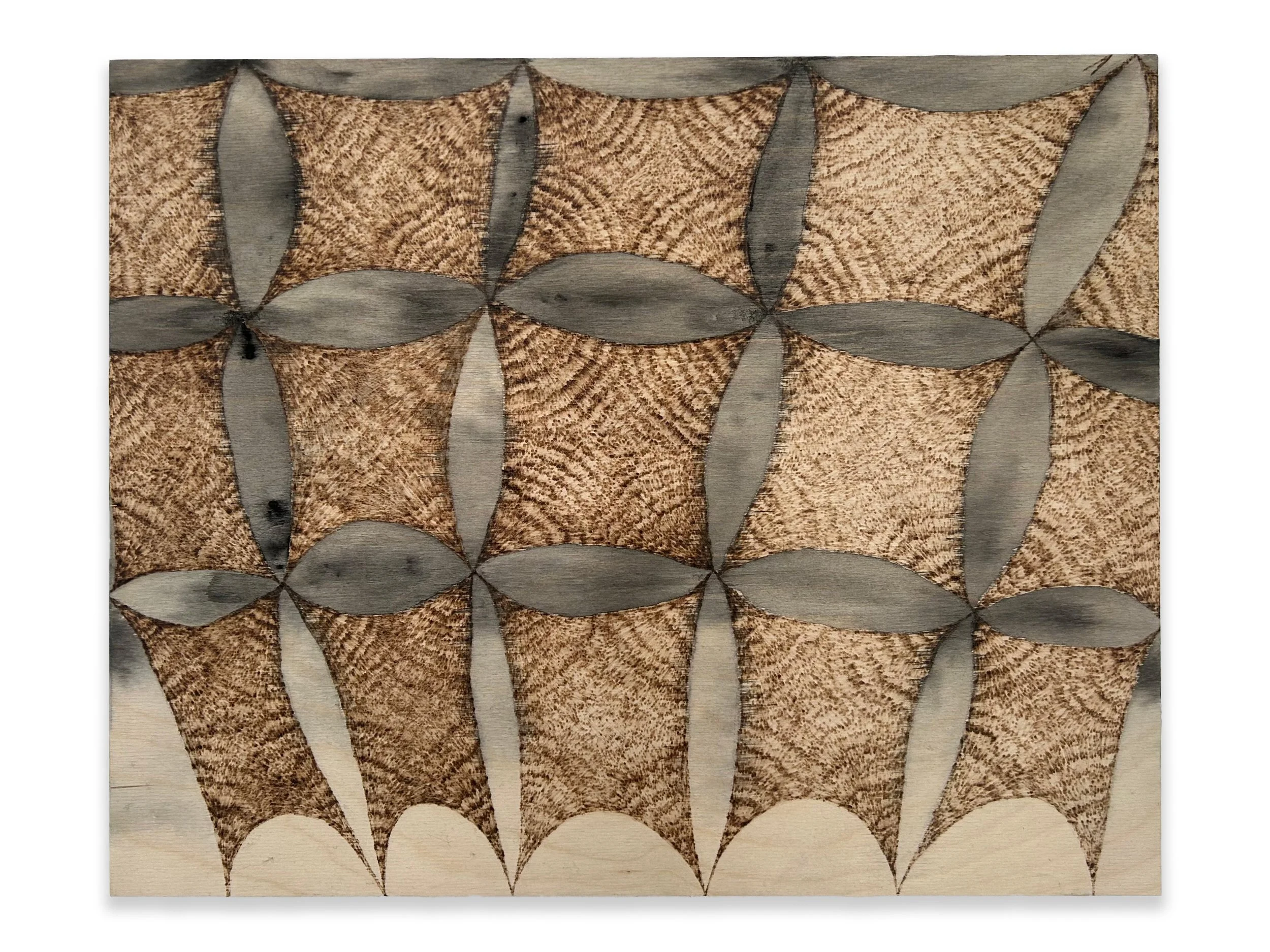 "Storm", pyrography and ink on wood panel, 16" x 20" x  1", 2024