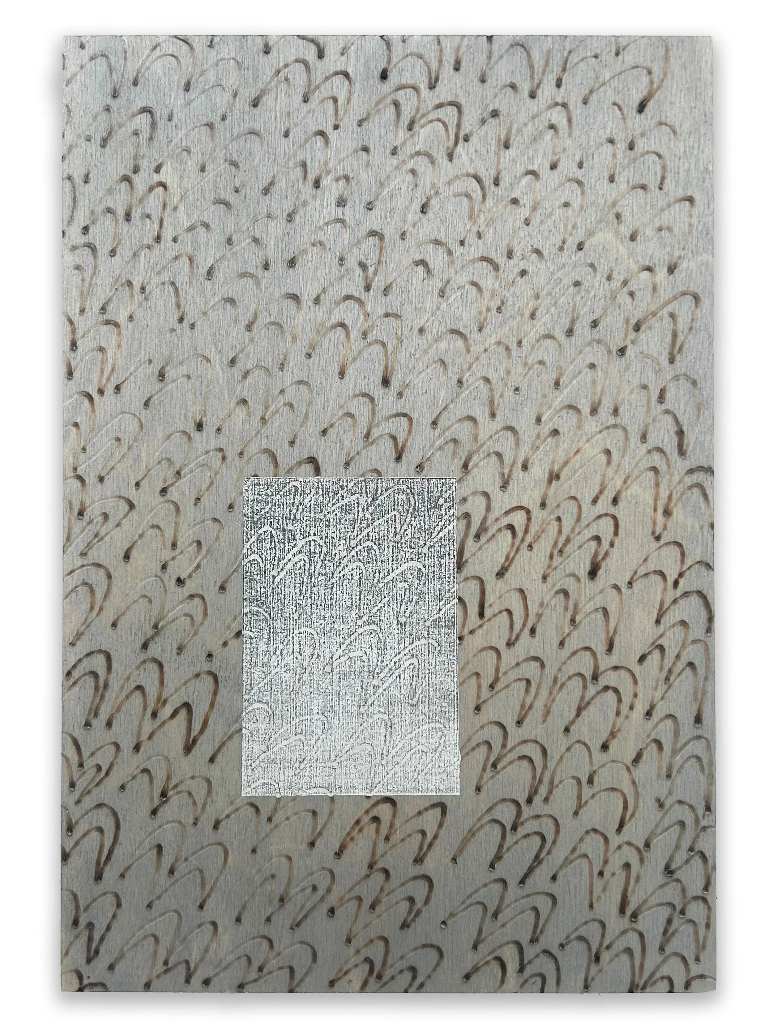 "For the birds" pyrography, graphite, and acrylic ink on wood, 11" x 8", 2025