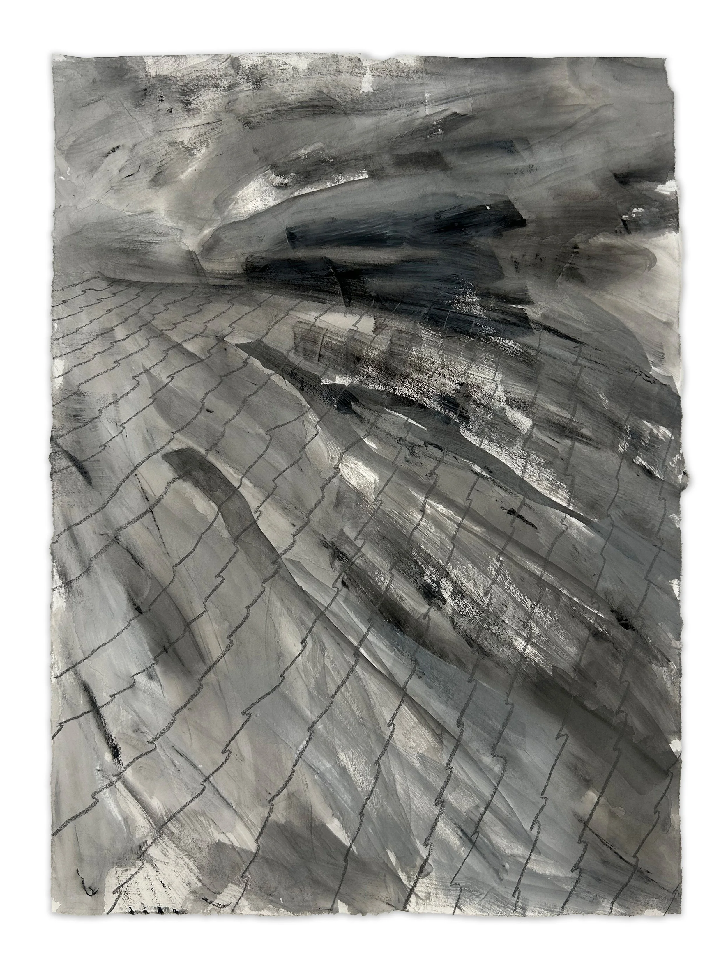 "fields" graphite and gouache on paper, 19" x 14", 2026