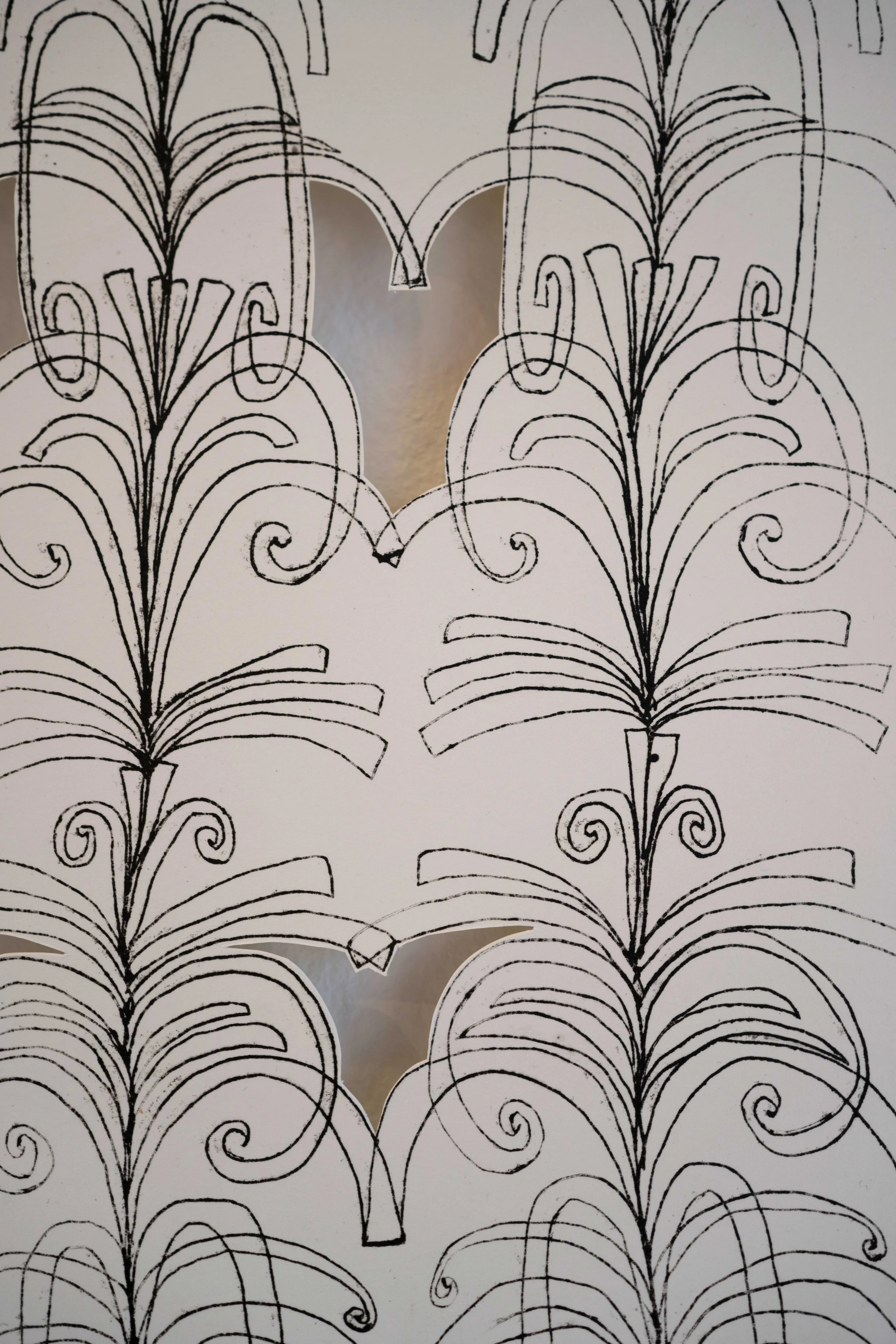 "What is gone and what has left, What is gone and what is left" 6 hand-cut panels, lithography on paper, 108" x 144" x 3/4", 2021