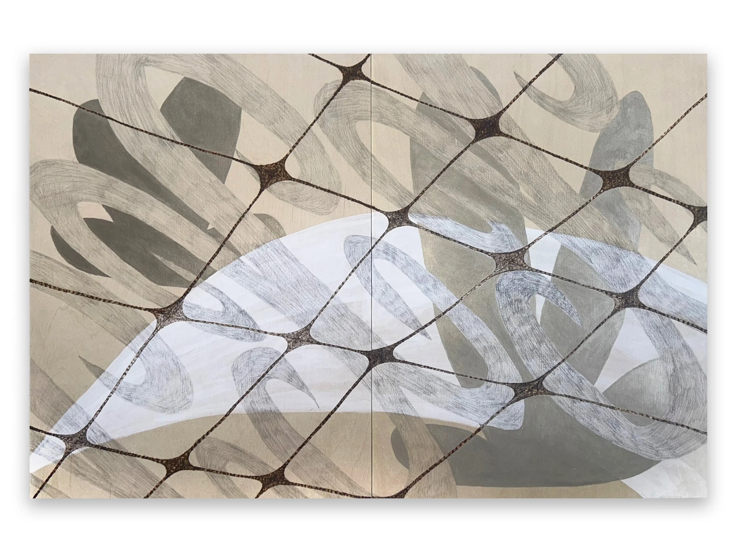 Untitled, pyrography, graphite, acrylic ink on wood panel, 24" x 32", 2025