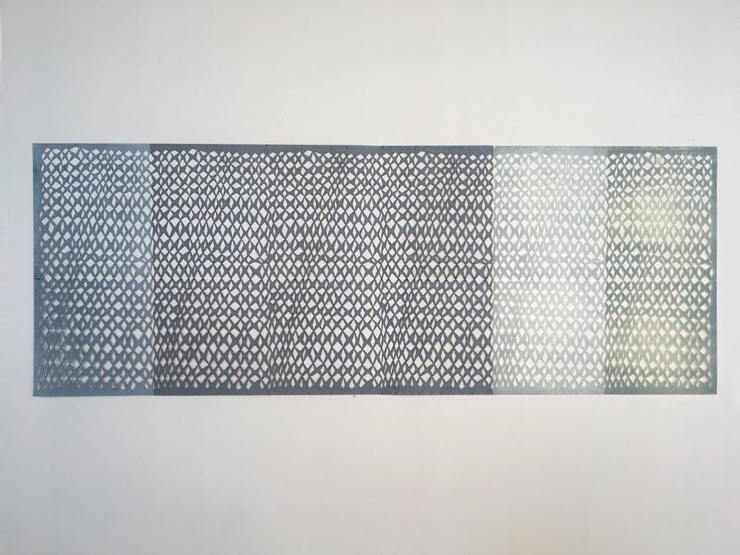 "Again someday, Someday Again" hand-cut and assembled collagraph prints on paper, 70" x 30", 2021