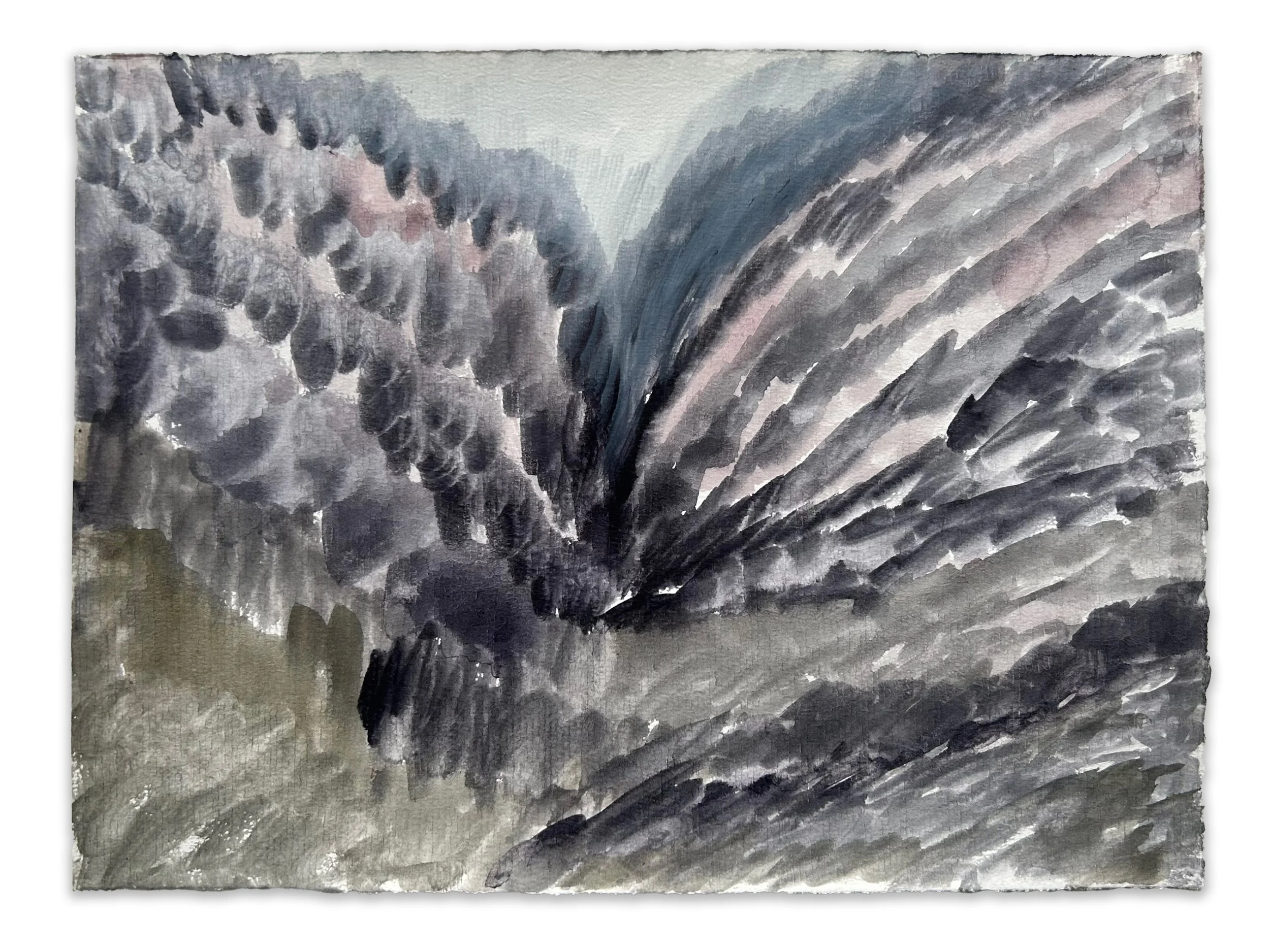 "nosedive" watercolor, and gouache on paper, 9" x 12", 2026