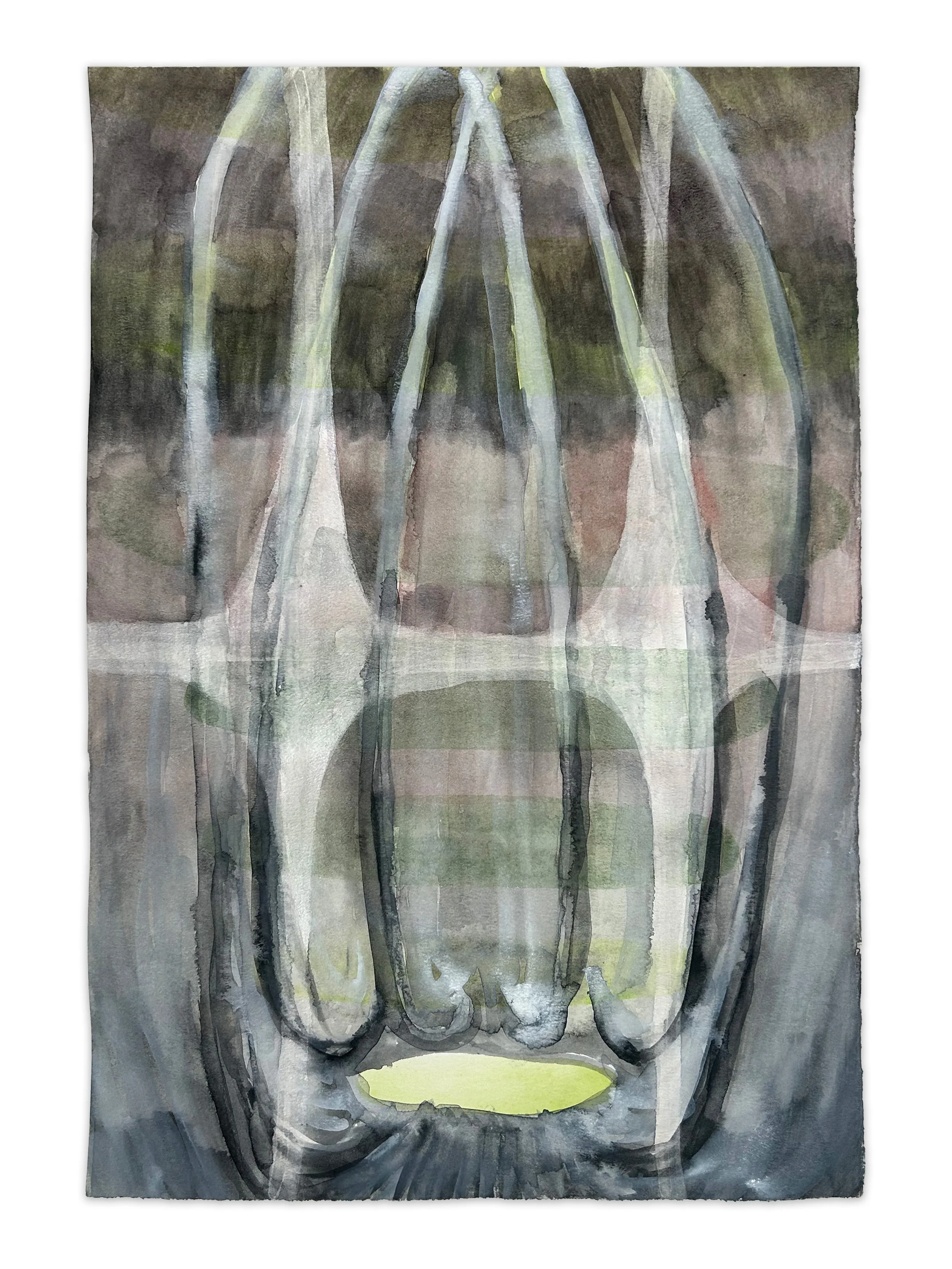 "reflex" watercolor, gouache, and acrylic ink on paper, 18" x 12", 2026