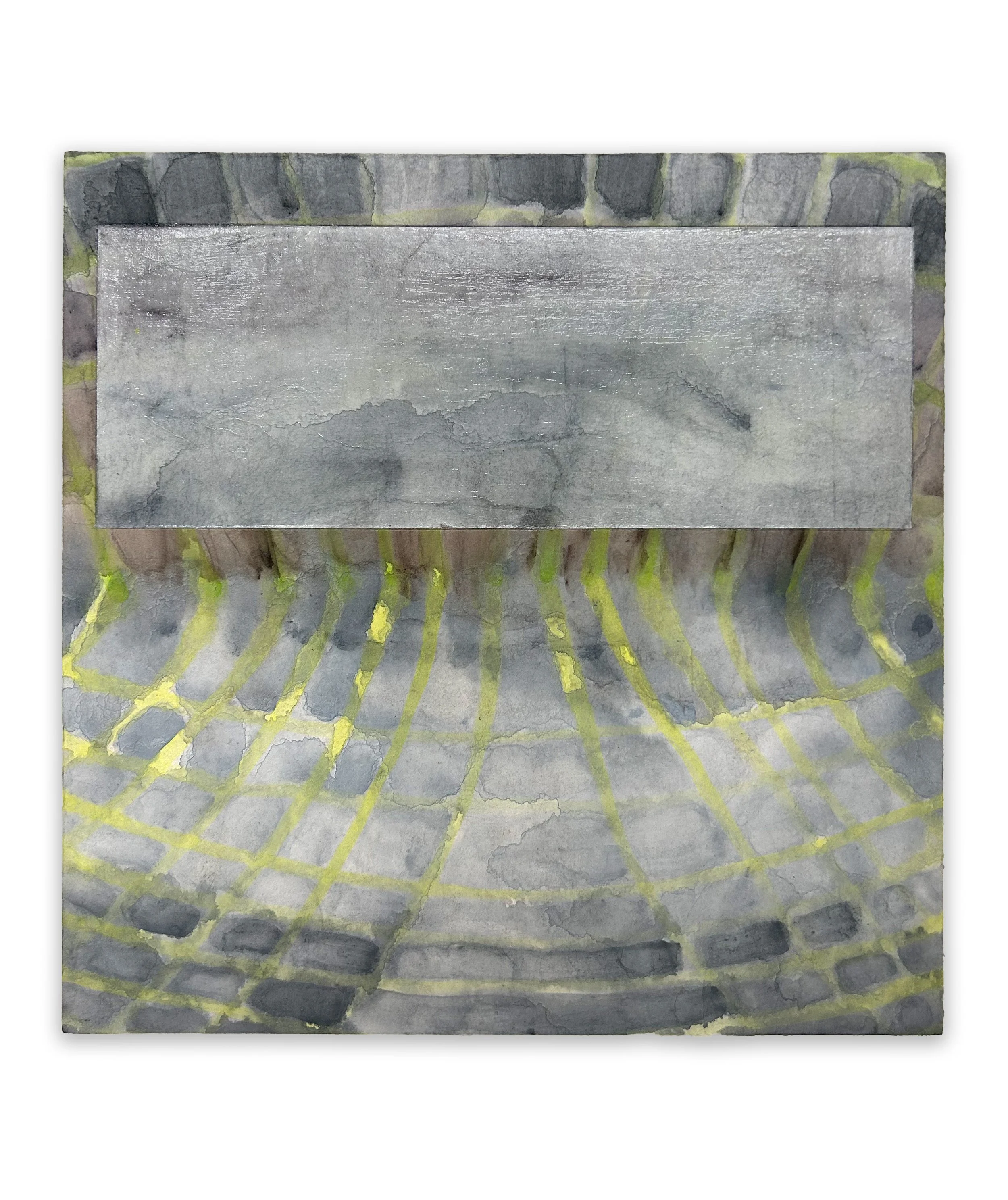 "release" watercolor, gel medium, paper, wood, 12" x 12", 2026