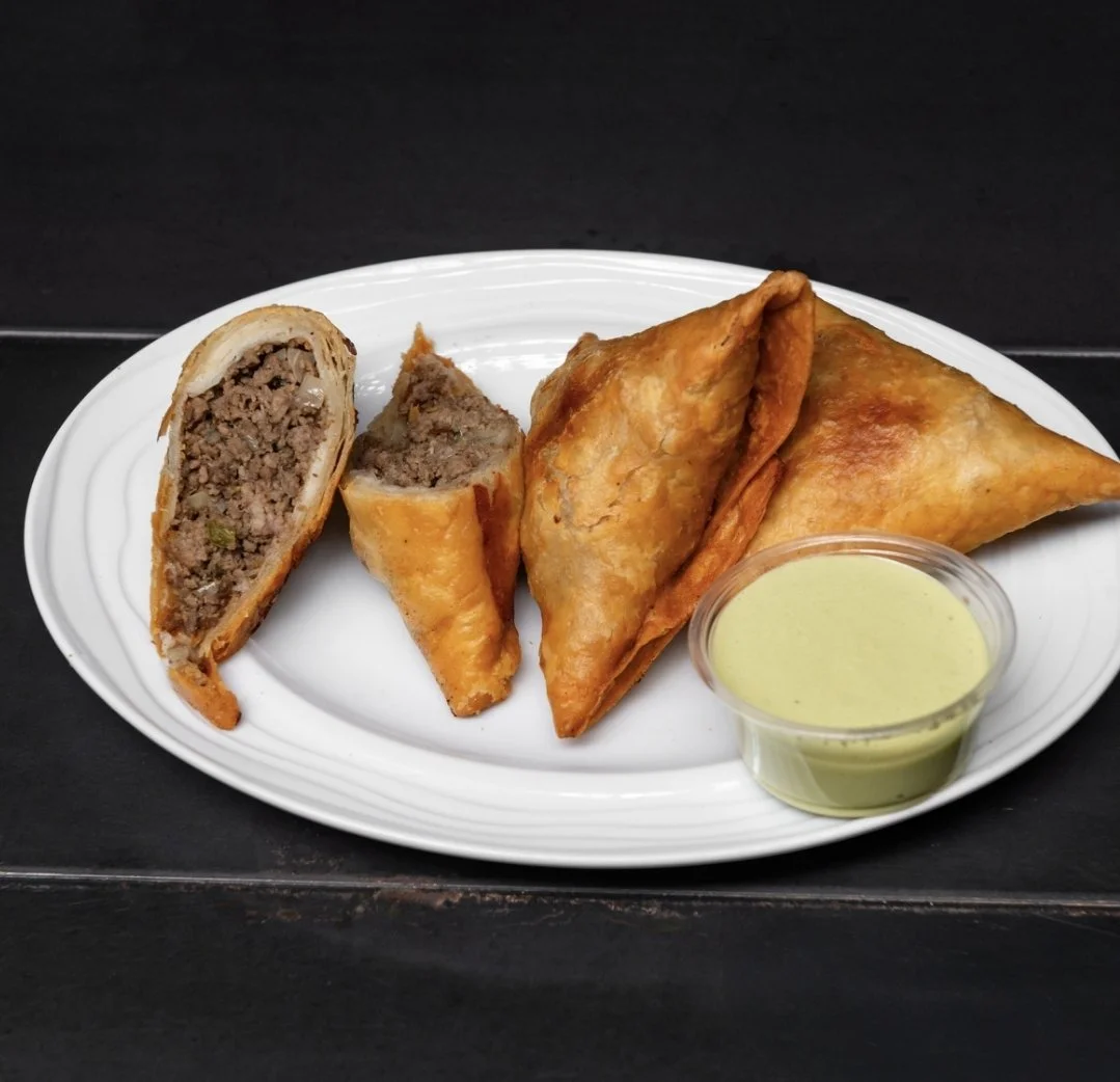 Plate of Beef Sambusa & Pili Pili