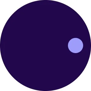 A dark purple circular shape with a smaller light purple circle on the right side.