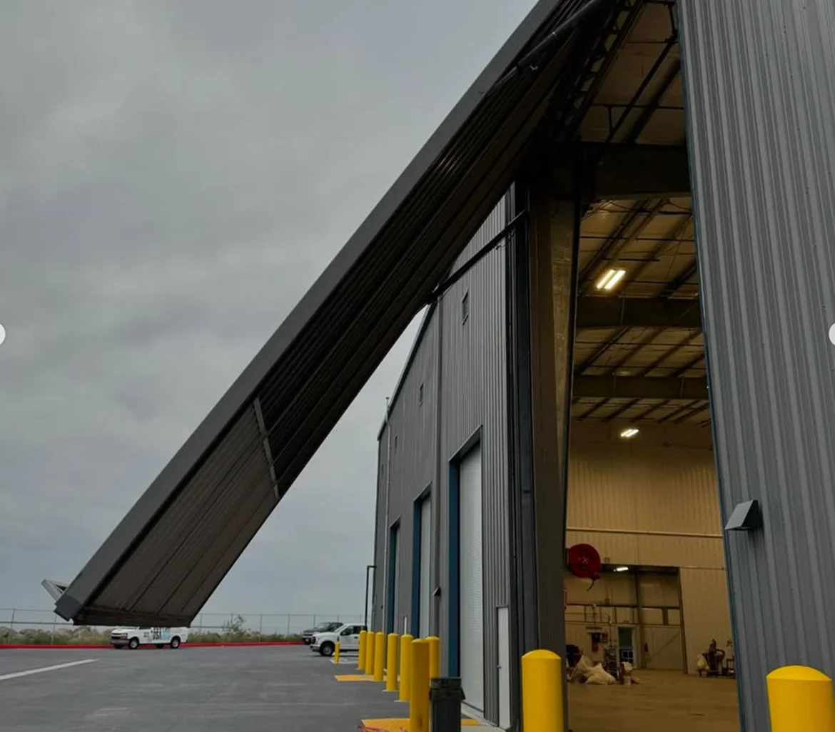 PowerLift hydraulic door open on a large commercial building.