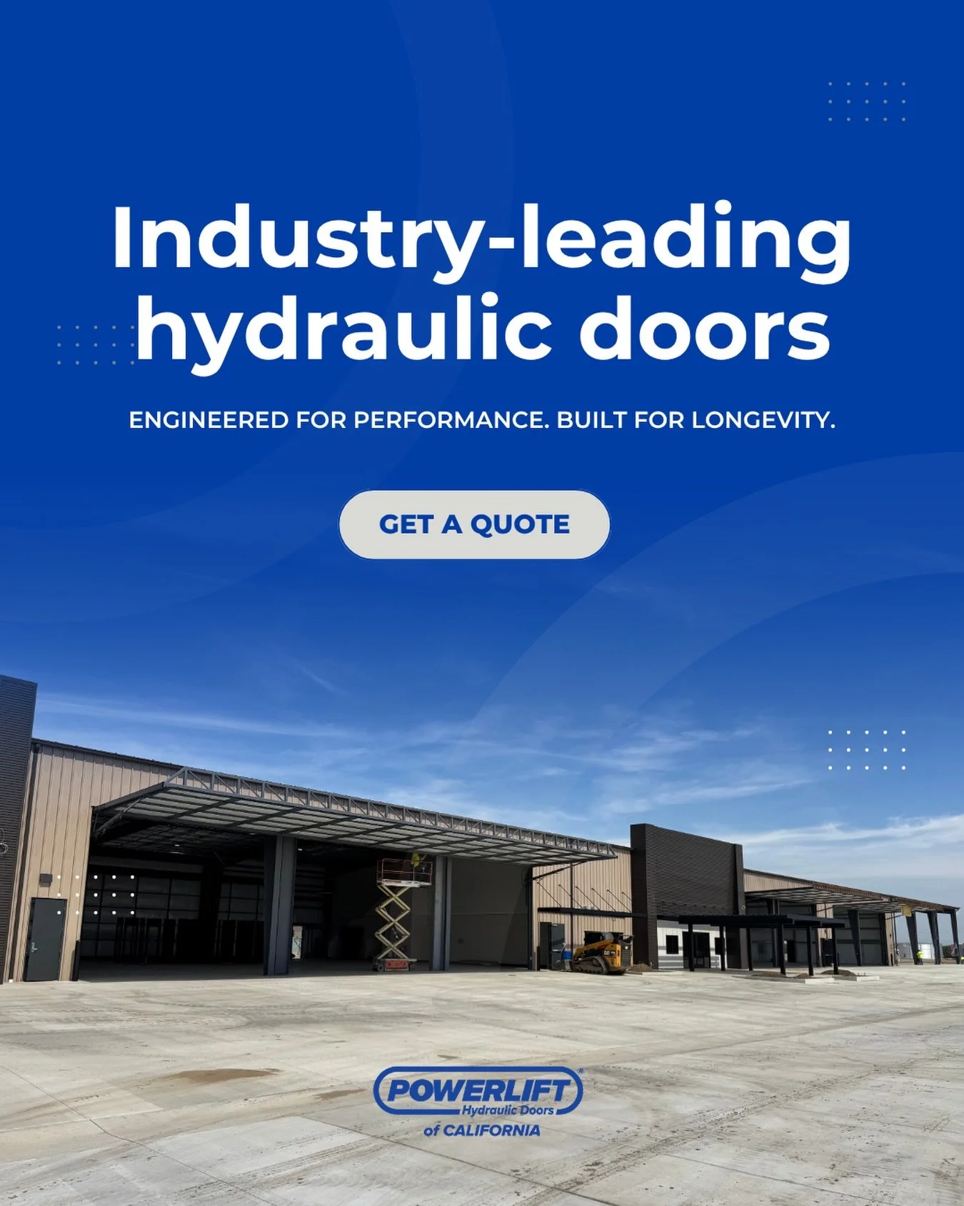 Not all hydraulic doors are created equal. At PowerLift Doors of California, our one-piece hydraulic design outperforms traditional overhead doors in durability, efficiency and long-term reliability.

Superior airflow. Tighter insulation. Natural lig