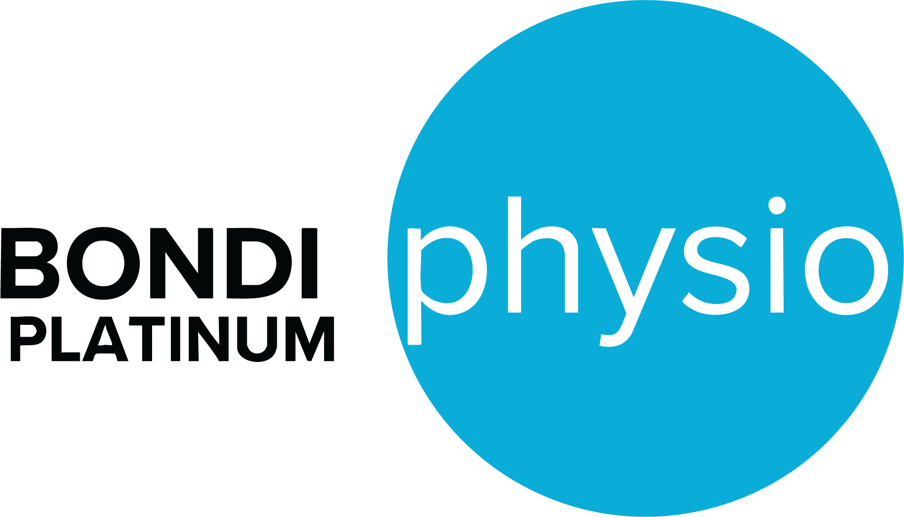 Logo for Bondi Physio, with 'Bondi Platinum' in black text and 'Physio' in black text inside a blue circle.