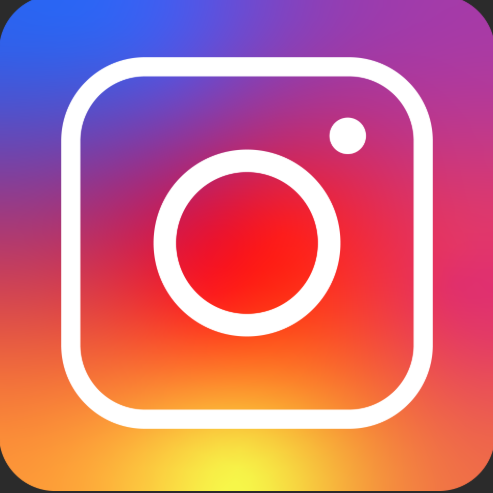 Instagram logo with a multicolored background of purple, pink, orange, and blue.