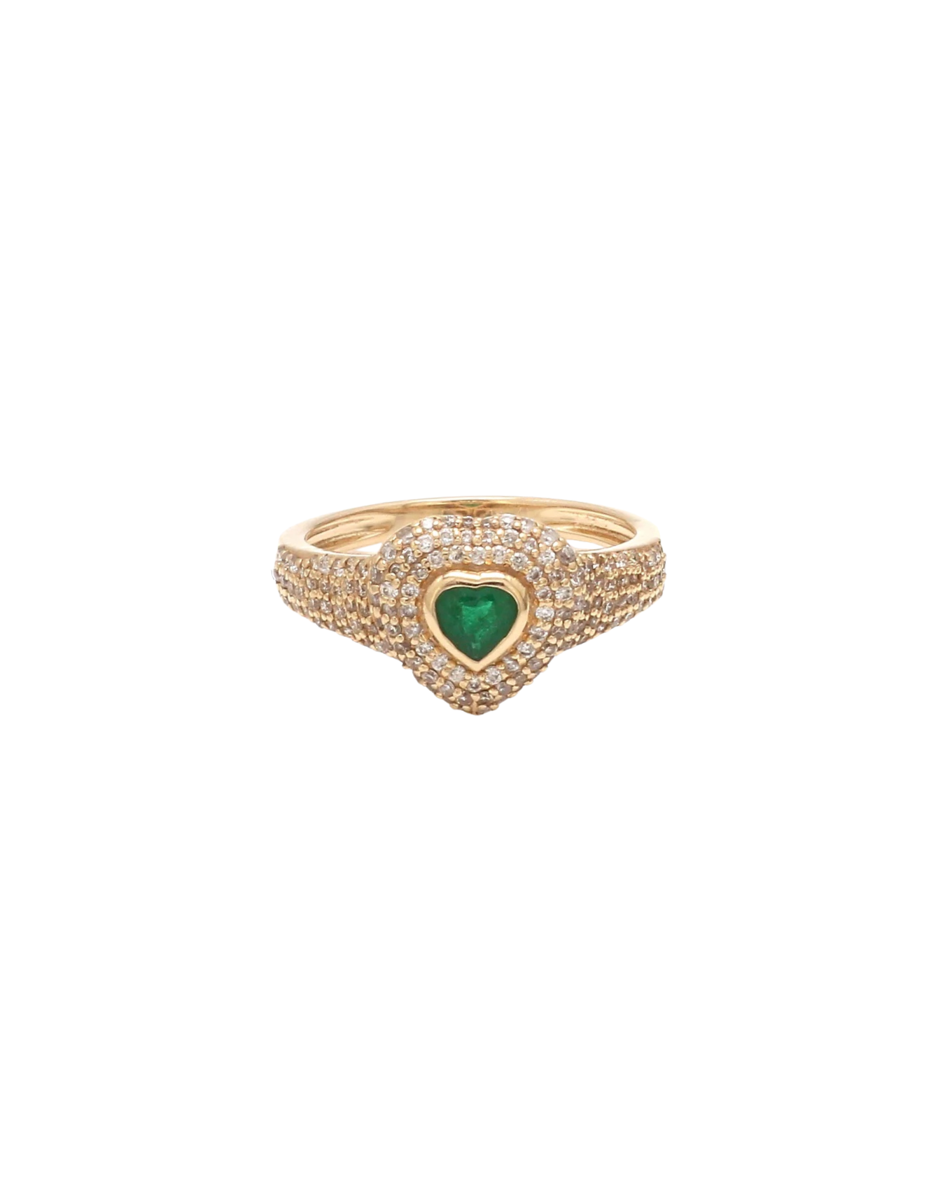 Heart Cut Emerald Pave Pinky Ring