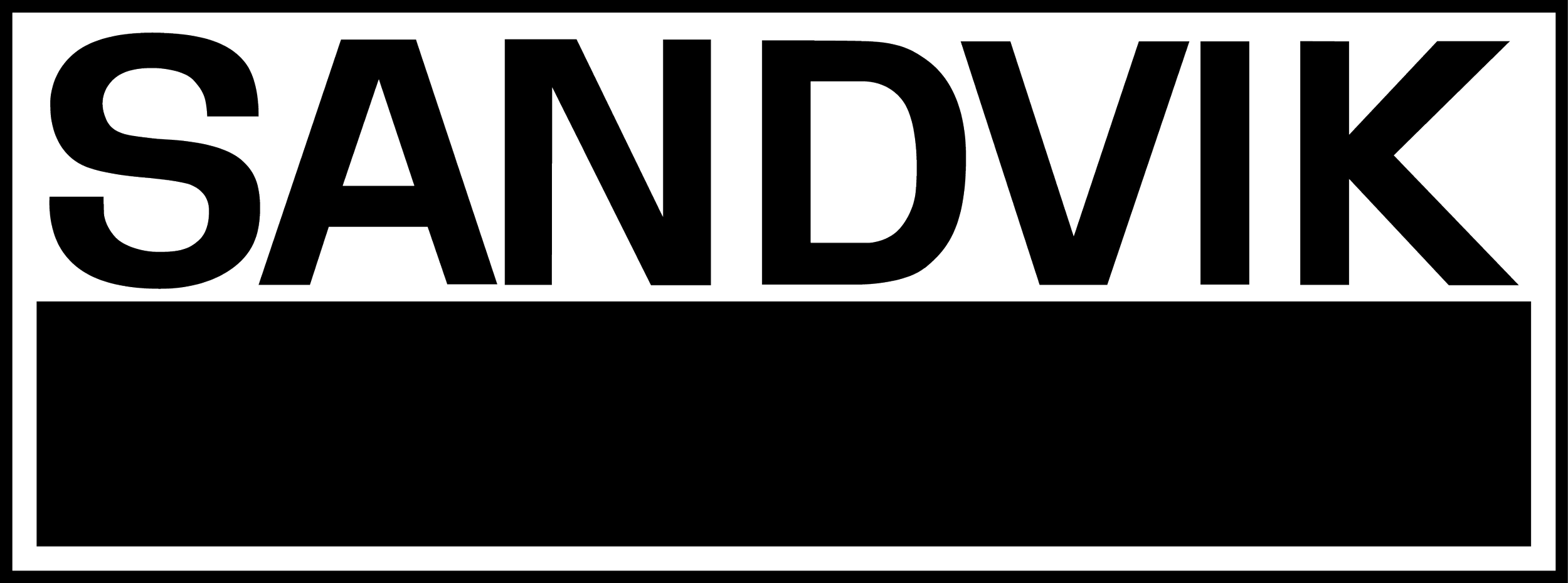 A black and white outline logo with the word 'SANDVIK' in large outlined letters above a blank rectangular box.