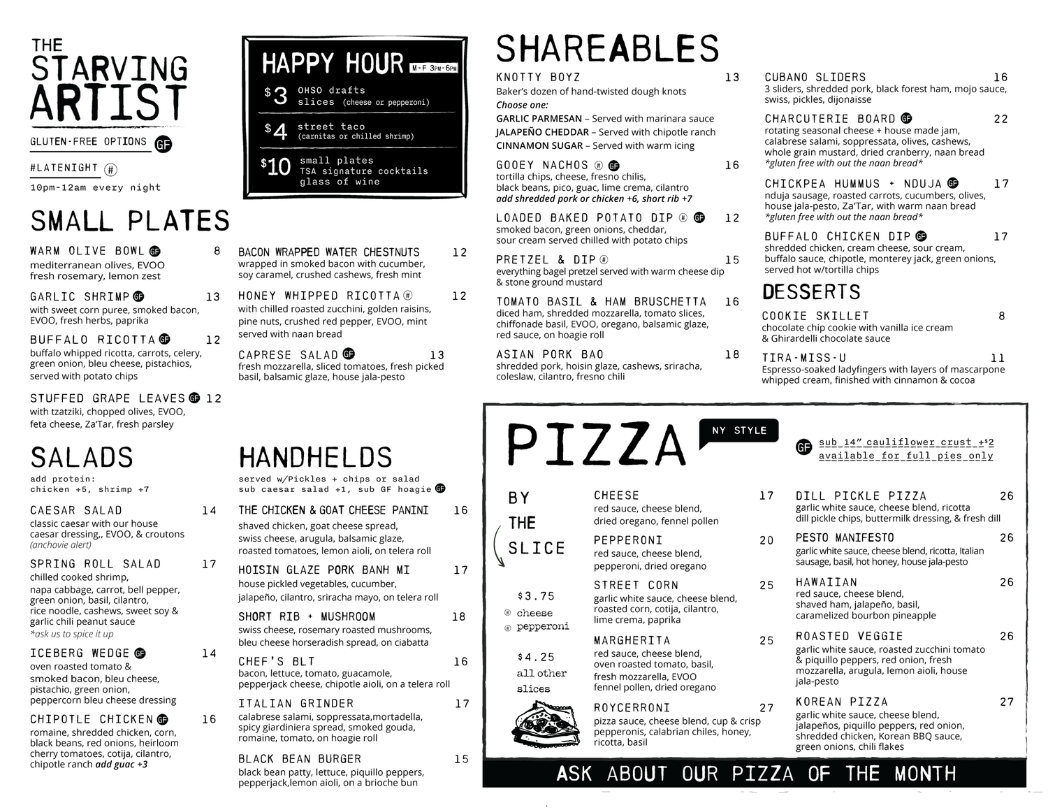 Starving Artist Food Menu