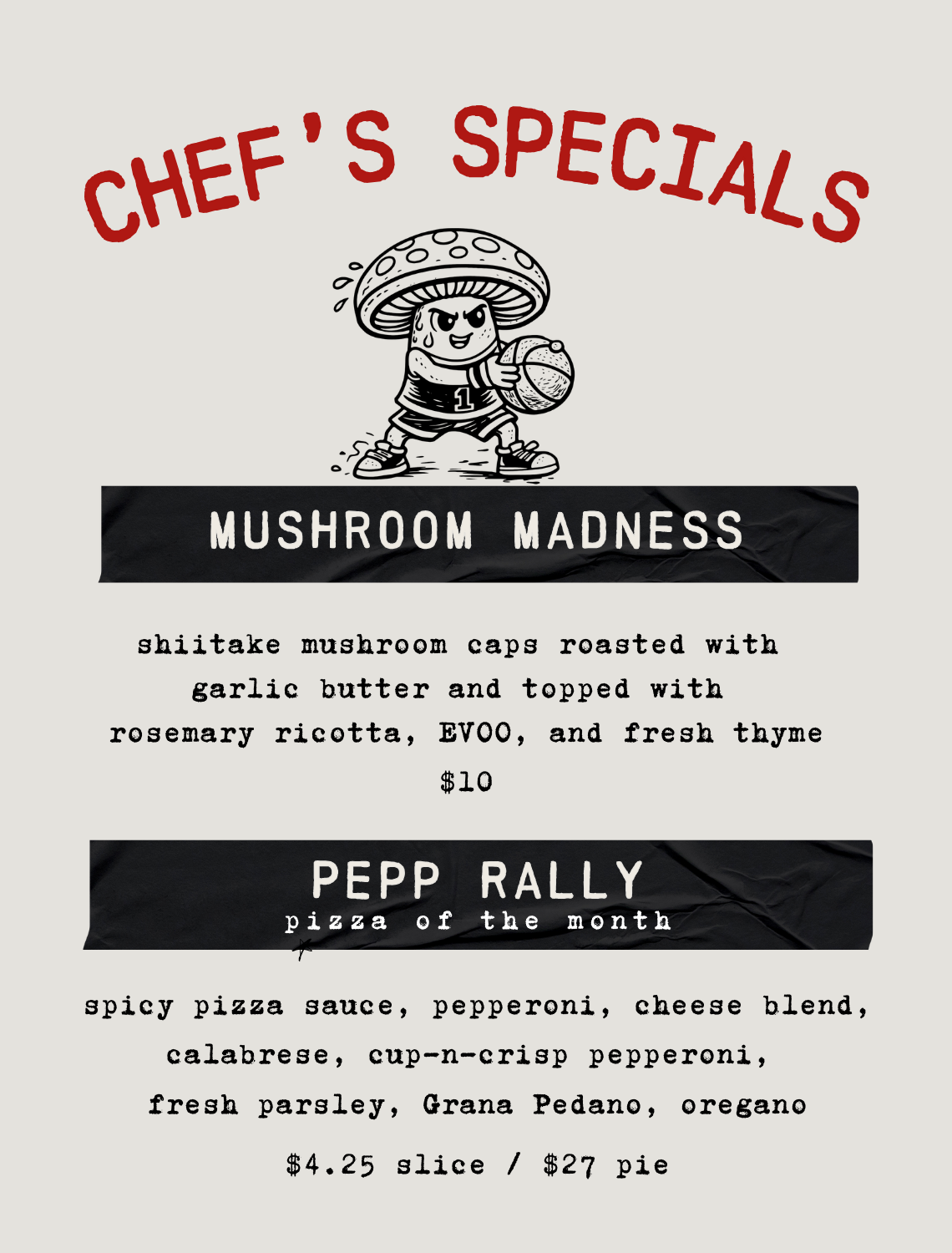 March Specials Menu