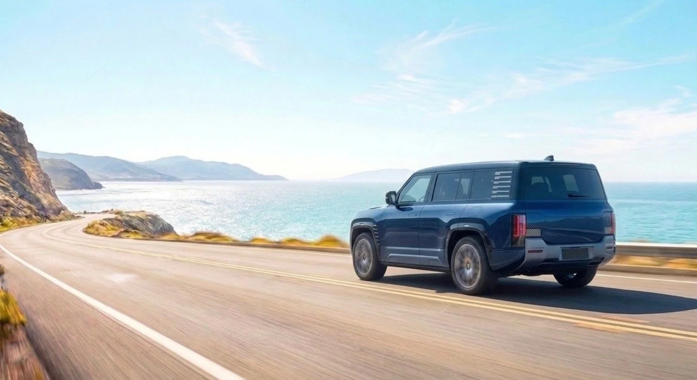Chinese EV driving along the coast of California