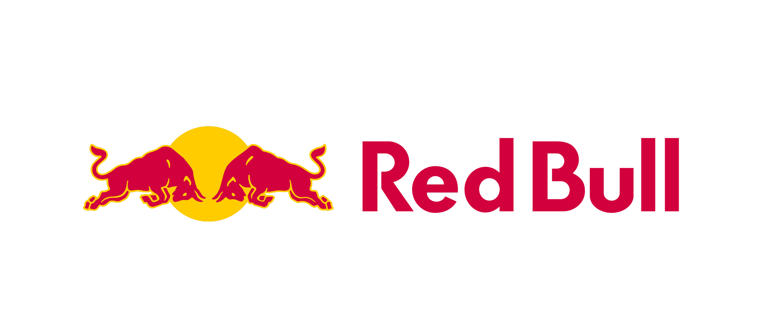 Red Bull logo with two red bulls facing each other and a yellow sun in the background, alongside the text 'Red Bull' in red.