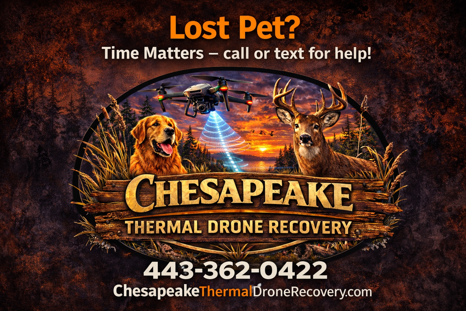 Deer and dog being scanned by thermal drone lost pet recovery