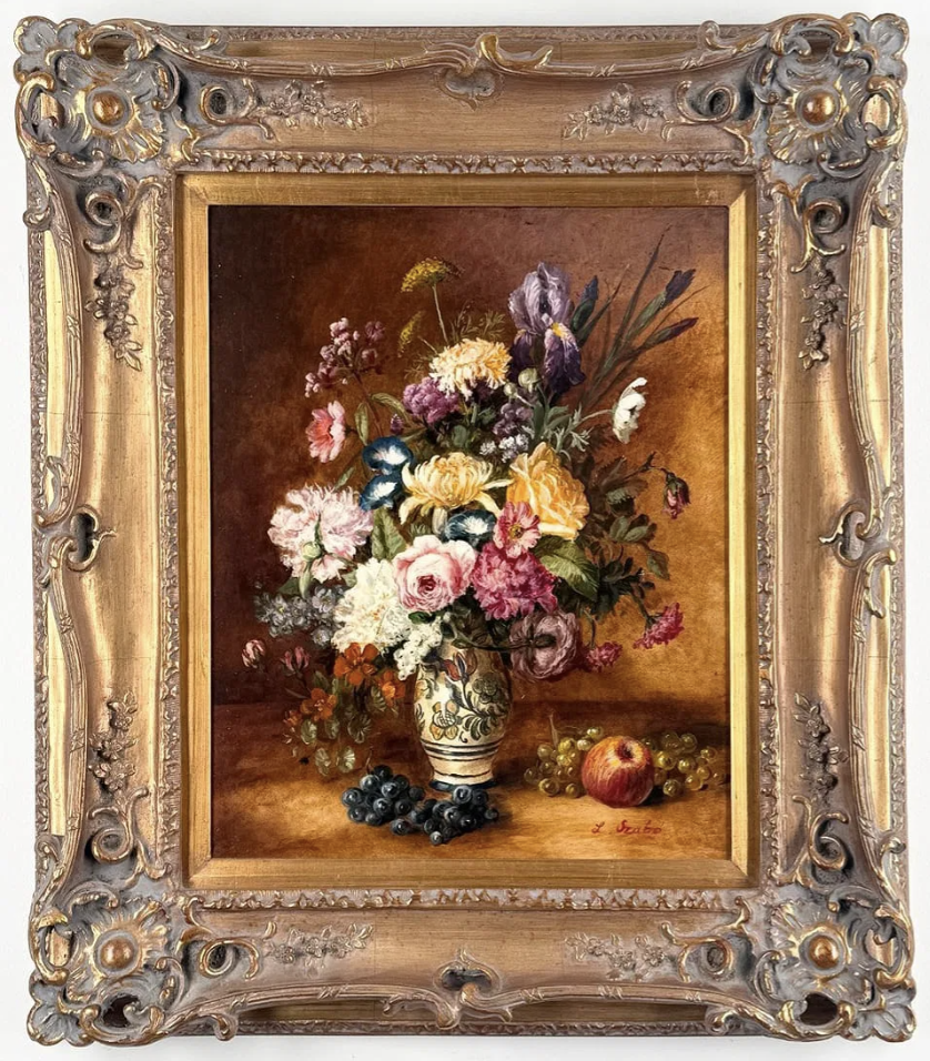 Vintage Floral Still Life Oil Painting