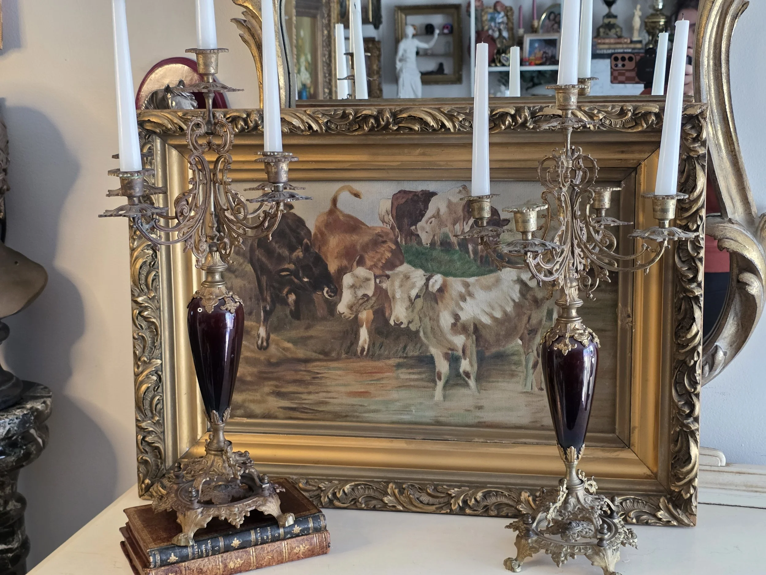 Antique Bronze Porcelain Candelabras
