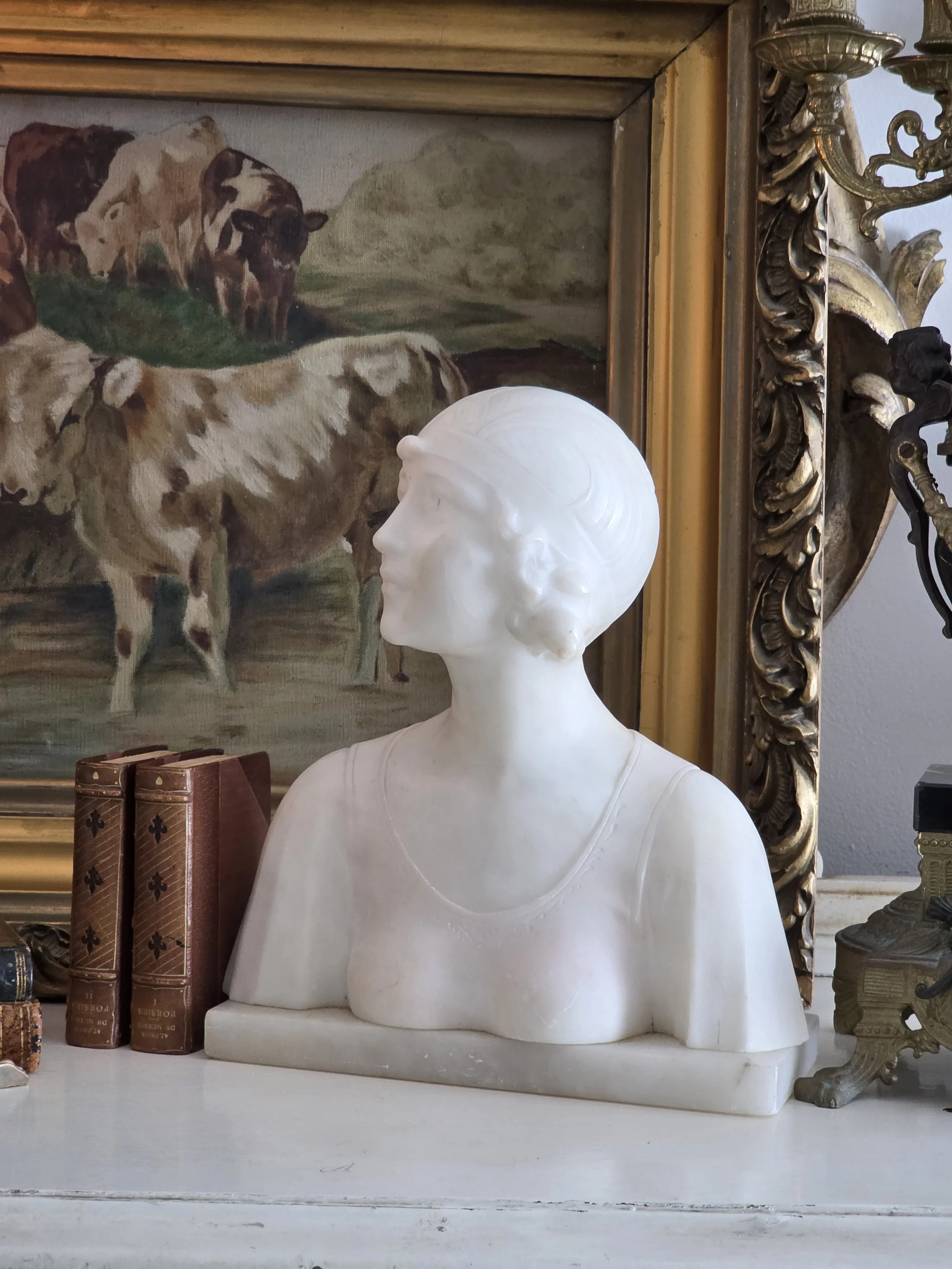 Antique Art Deco Alabaster Woman Bust