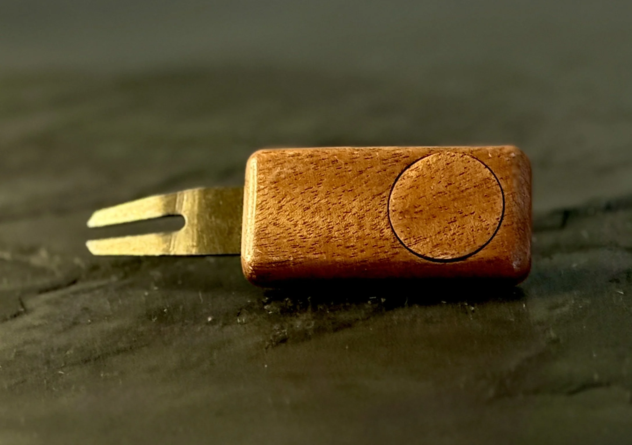 African mahogany golf divot repair tool with wooden ball marker