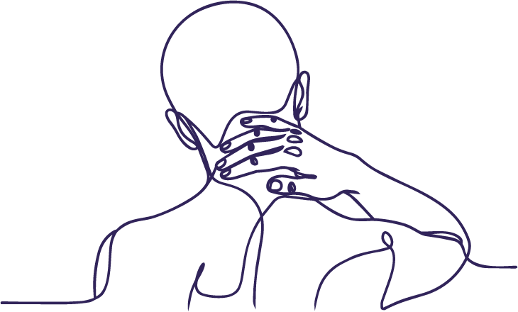 Shift Mind Body Spirit_Myofascial Release Therapy_Berkeley, CA_Line drawing of a person seen from the back with one hand on their neck and the other hand behind their head.
