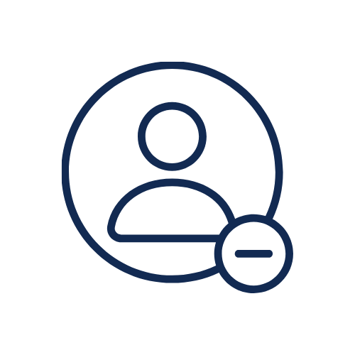 User account icon with a minus sign indicating removal or deletion of user.