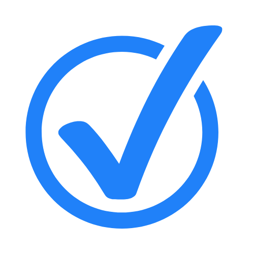 Blue checkmark inside a circle on a black background.