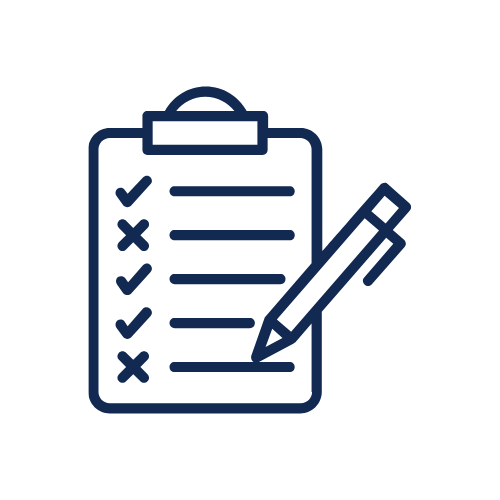 Checklist on a clipboard with a pen with a list containing checks and crosses indicating missed tasks.