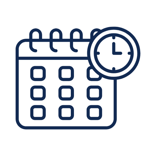 Calendar with a clock icon indicating scheduled time or appointment.