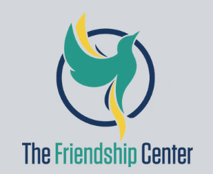 Logo of The Friendship Center featuring a stylized bird with teal, yellow, and navy accents inside a dark blue circle.