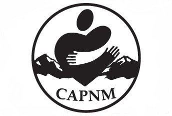 A circular logo with an outline of mountains, a hug between two stylized figures, and the letters 'CAPNM' beneath.