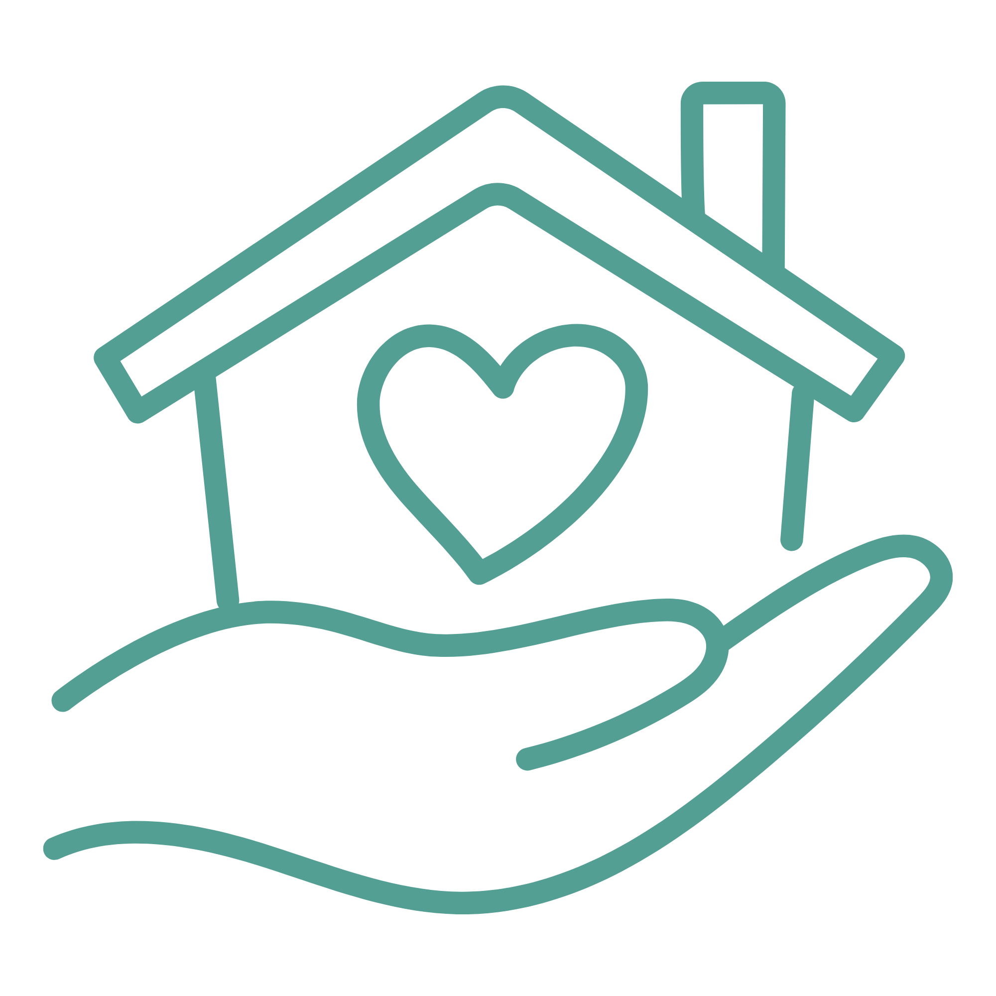 Outline of a hand holding money, including bills and a coin, with a heart symbol.