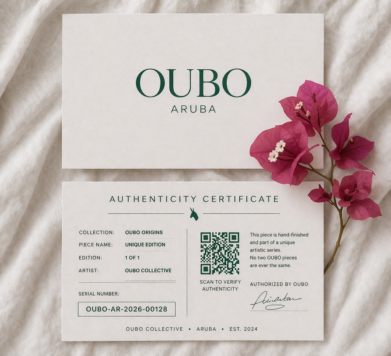 Luxury authentication certificate with bougainvillea detail.png