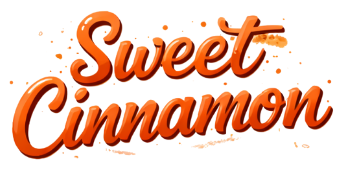 3D text reading 'Sweet Cinnamon' in orange with a slight shadow effect.