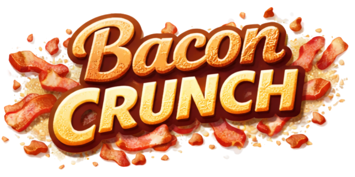 Text saying 'Bacon Crunch' with bacon pieces around it.