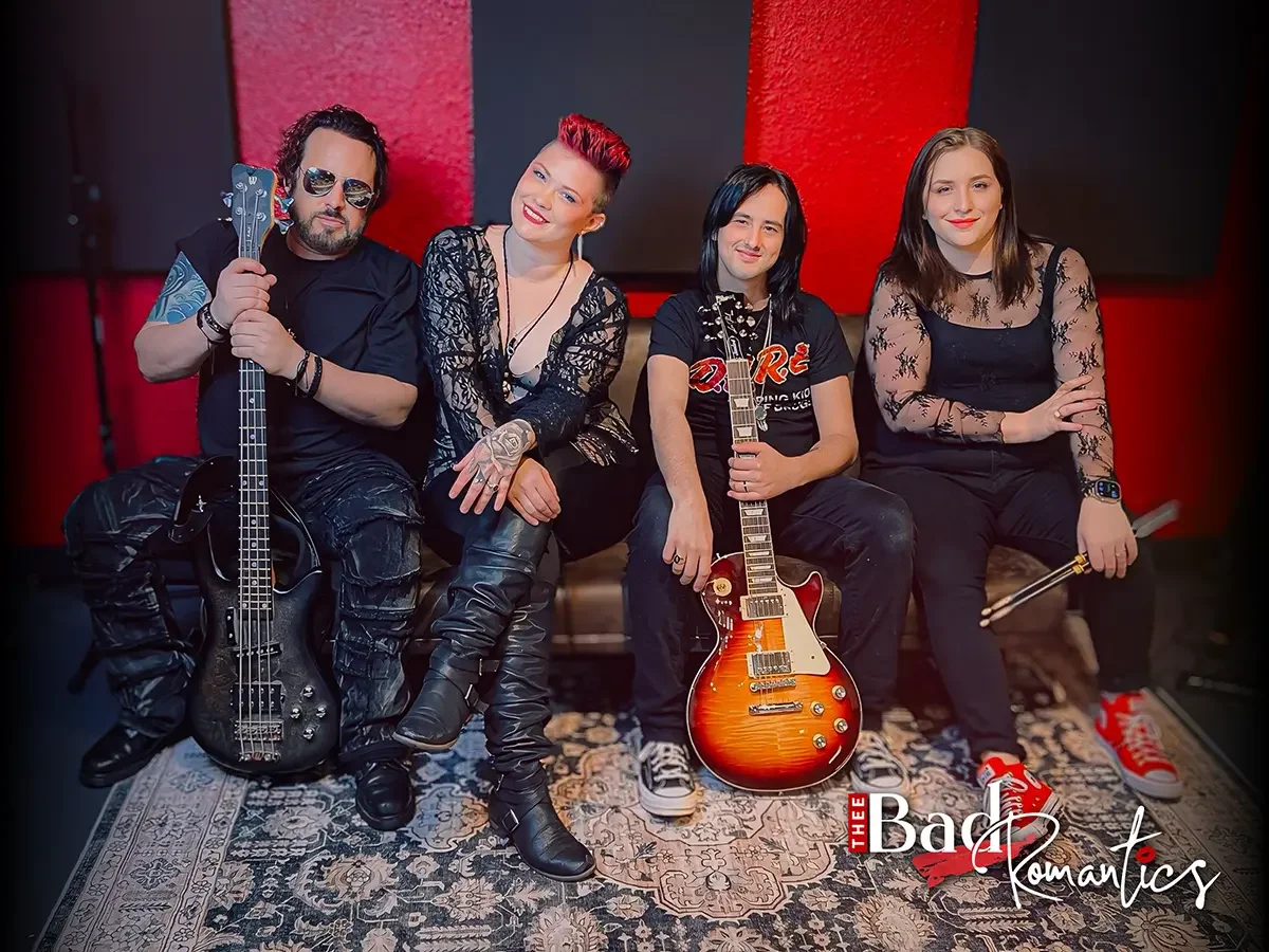 Thee Bad Romantics Portland's Premier Wedding Band. Members Sam Robertson, Lady Lulu (Laura Ruesch), Nick Gimarelli, and Amanda Simonson.